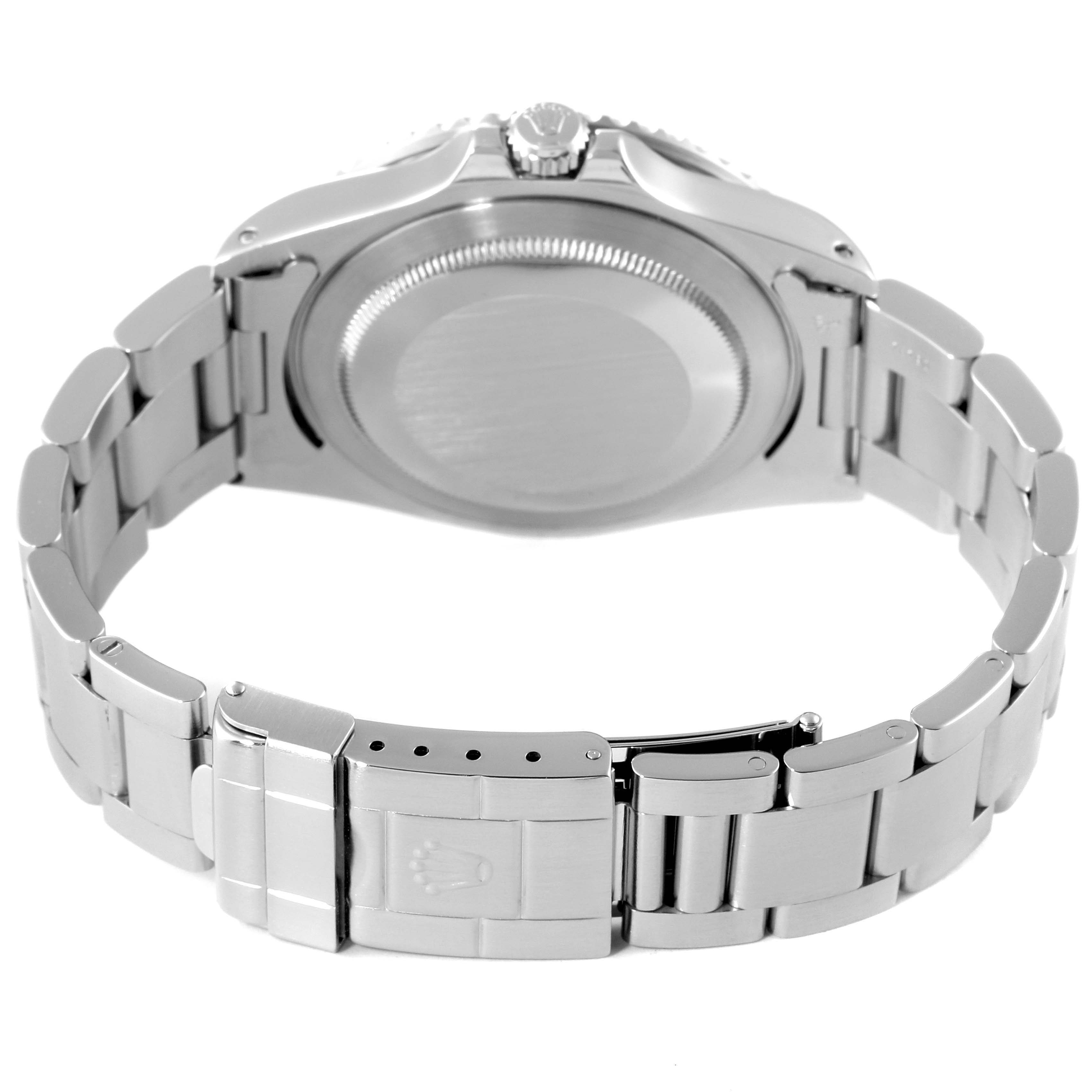 The image shows the case back and bracelet clasp of a Rolex GMT-Master 16700 Men
s Stainless Steel Black Dial 16700 Men
s Stainless Steel Black Dial watch viewed from the rear.