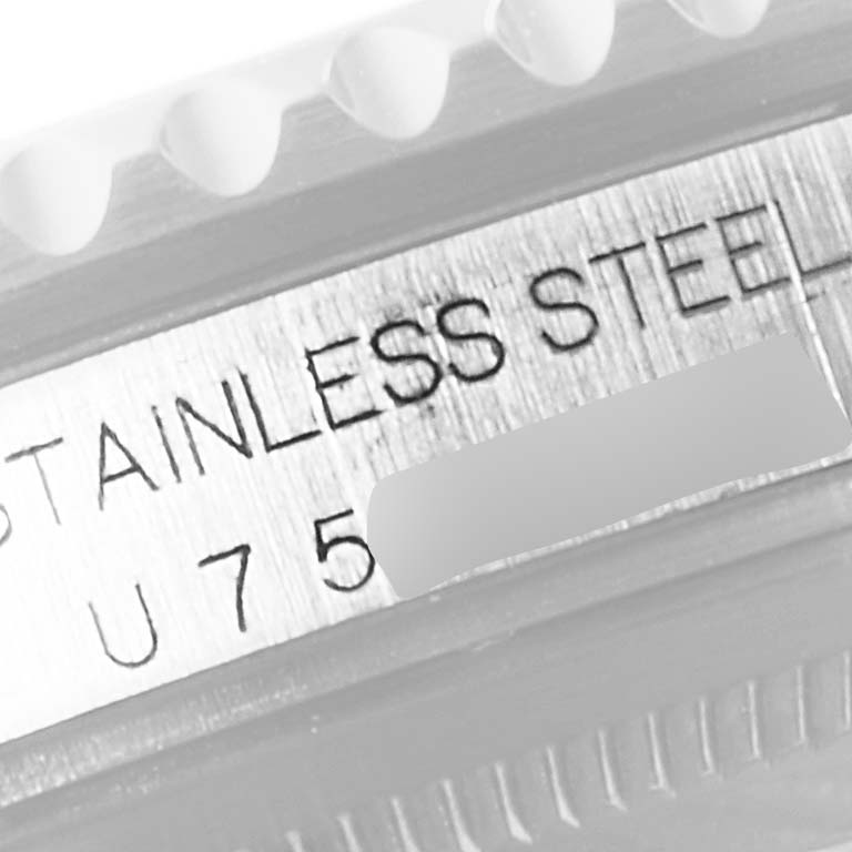 This close-up angle shows the engraved text on the case of the Rolex GMT-Master 16700 Men
s Stainless Steel Black Dial 16700 Men
s Stainless Steel Black Dial, highlighting "STAINLESS STEEL."