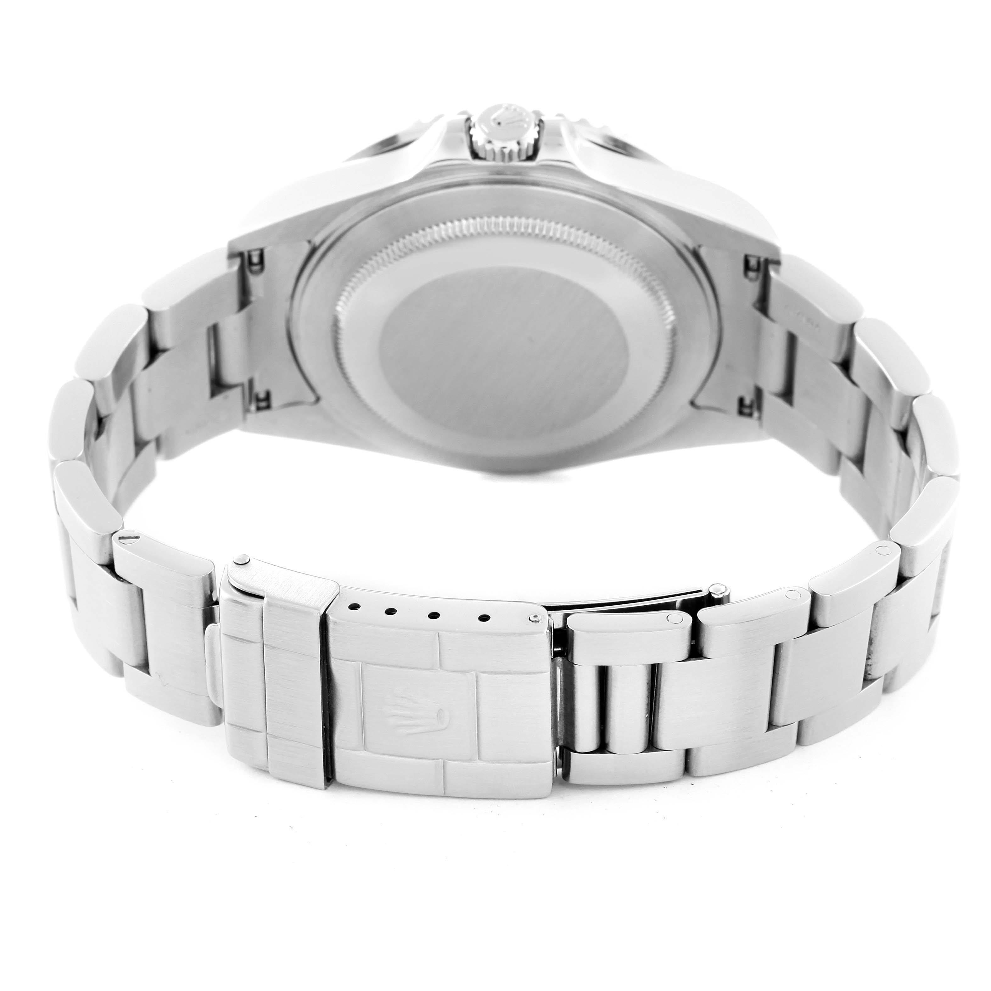 This image shows the back and bracelet of a Rolex GMT-Master 16710 Men
s Stainless Steel Black Dial 16710 Men
s Stainless Steel Black Dial watch from a rear angle, focusing on the clasp and case back.