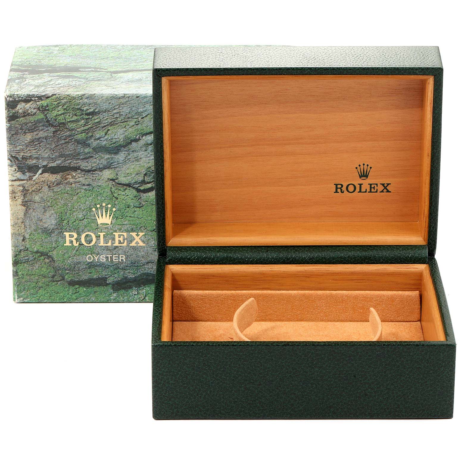 This is an open presentation box for a Rolex GMT-Master 16713 Men's Steel and Gold (two tone) Brown Dial 16713 Men's Steel and Gold (two tone) Brown Dial watch, showing the interior with "Rolex" branding.