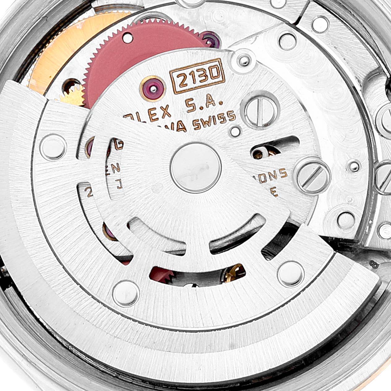 The image shows the internal mechanism of a Rolex Oyster Perpetual 67193 Women's Steel and Gold (two tone) Champagne Dial 67193 Women's Steel and Gold (two tone) Champagne Dial watch, focusing on the rotor and movement components.