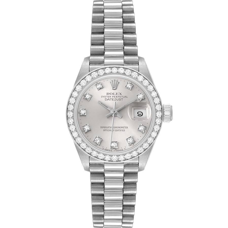 Rolex President Platinum Silver Diamond Dial Ladies Watch 69136 Box Papers SwissWatchExpo