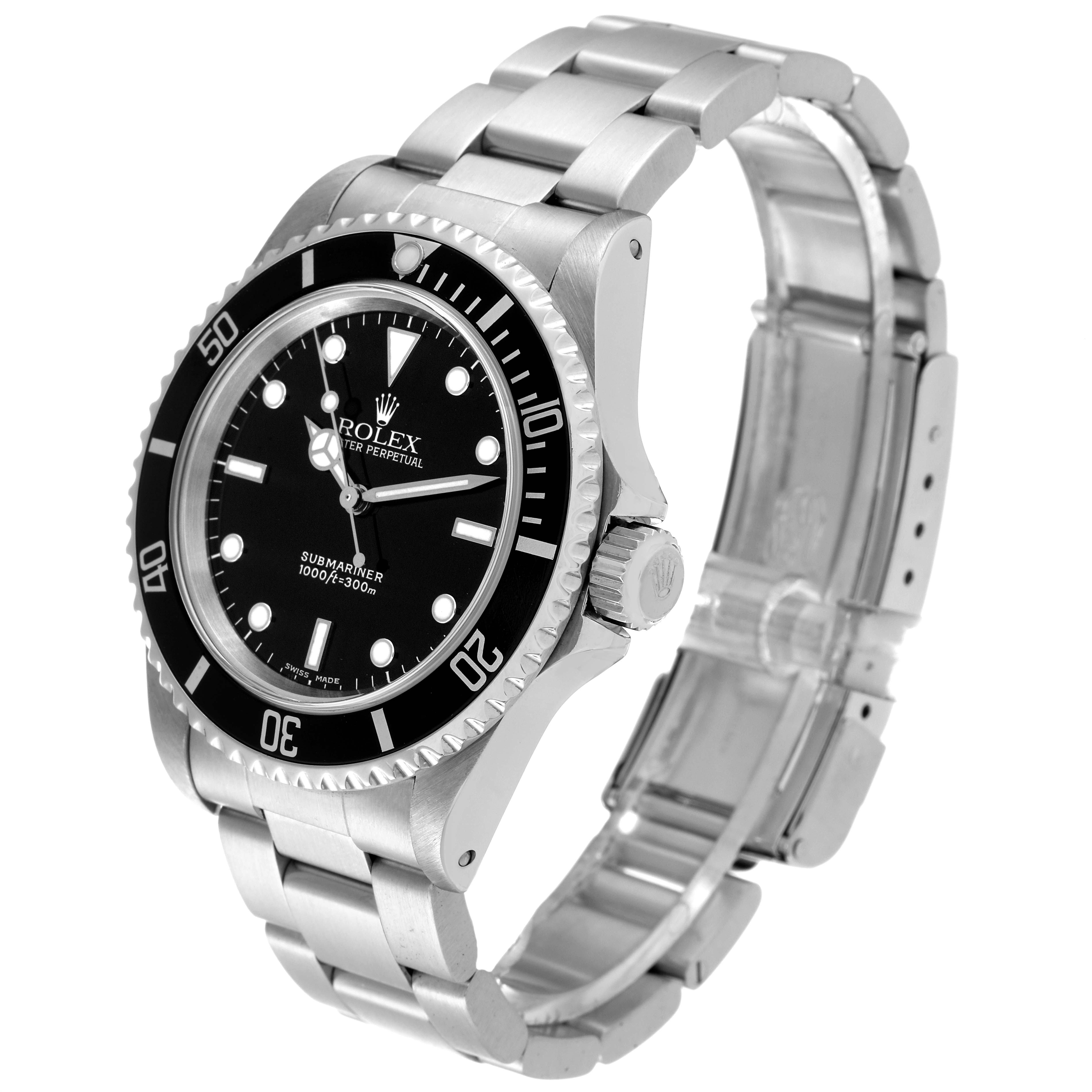 The image shows a Rolex Submariner 14060 Men's Stainless Steel Black Dial 14060 Men's Stainless Steel Black Dial watch from a three-quarter angle, highlighting the bezel, dial, and bracelet.