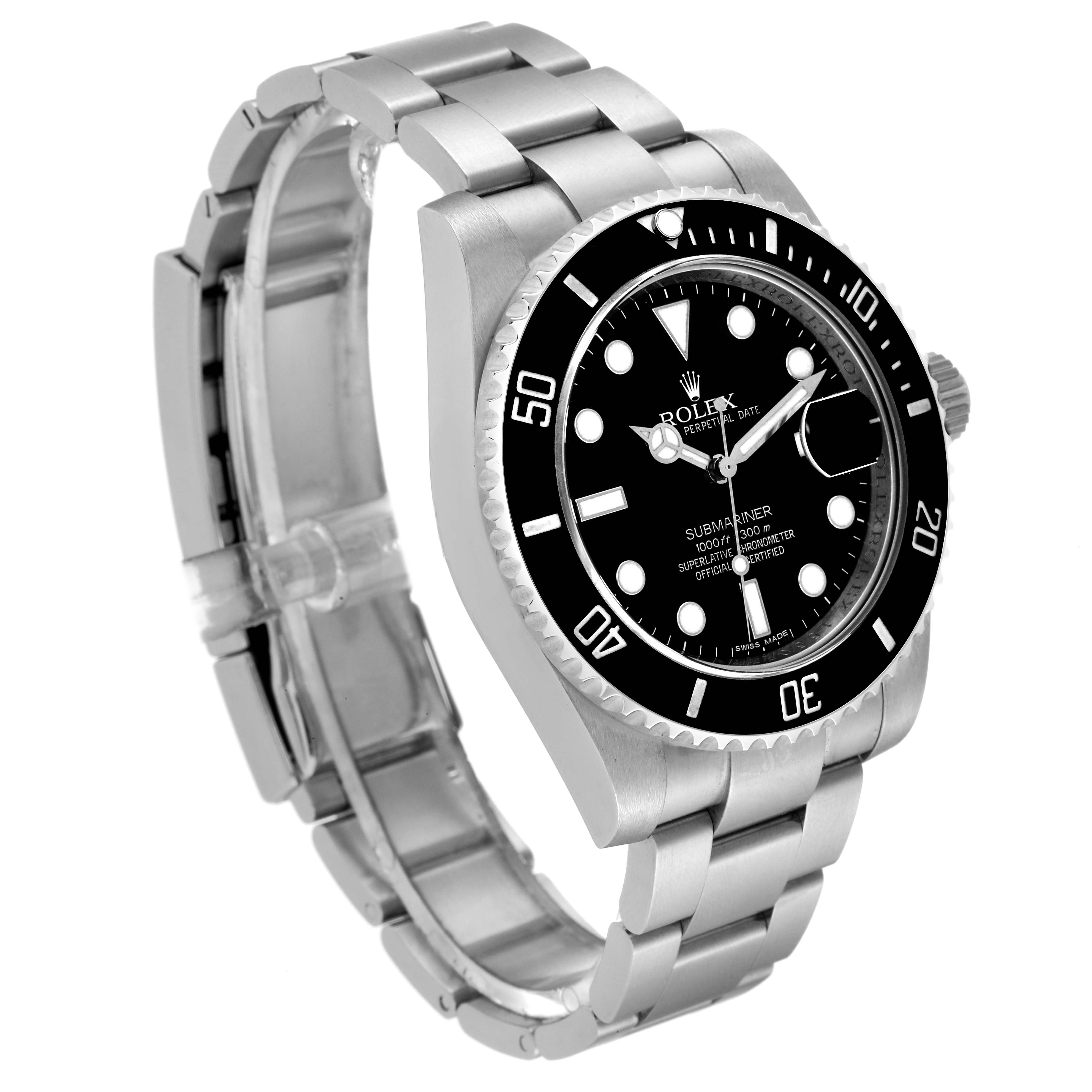 This image shows a Rolex Submariner 116610 Men's Stainless Steel Black Dial 116610 Men's Stainless Steel Black Dial watch at a three-quarter angle, highlighting its face, bezel, and bracelet.