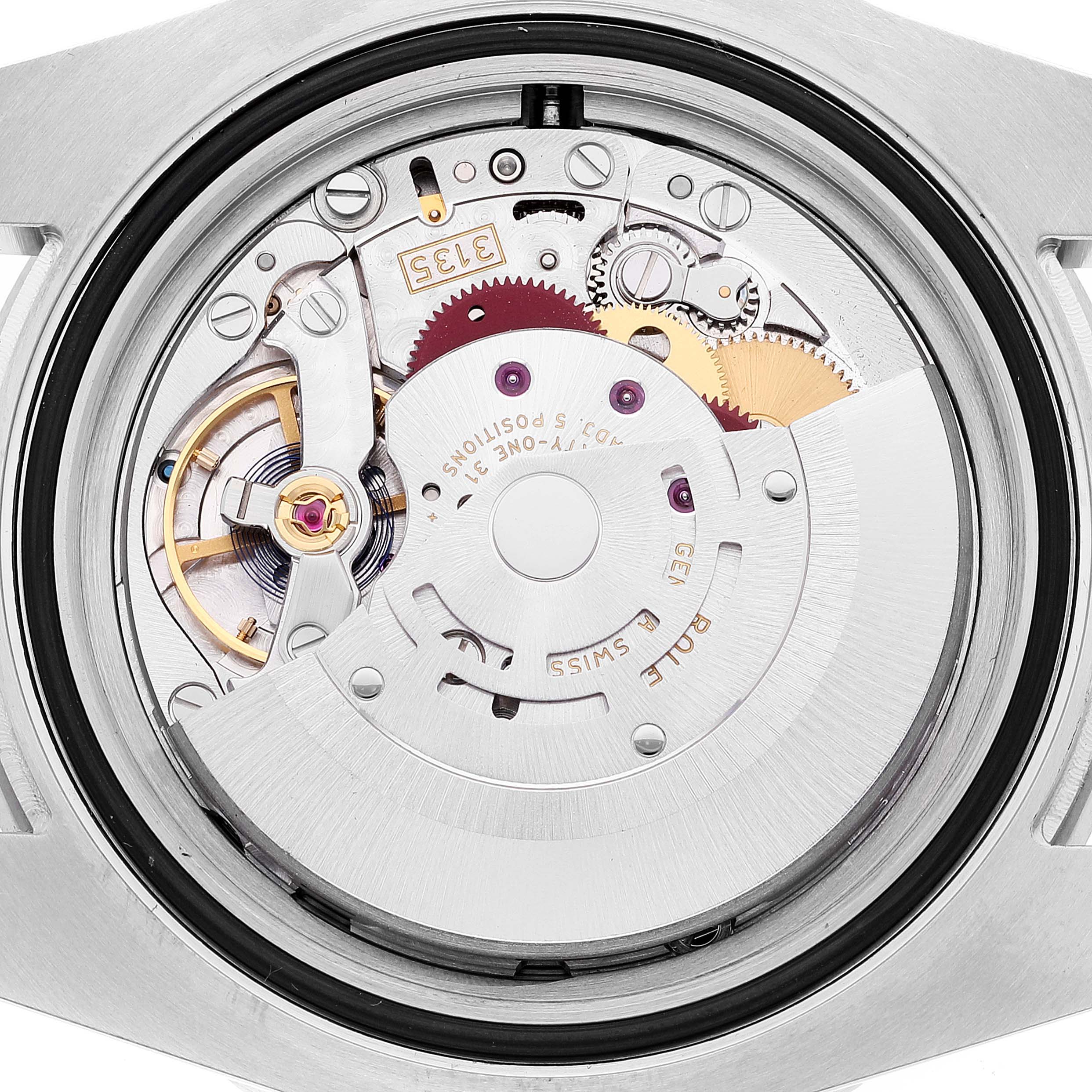 This image shows the internal mechanism of a Rolex Submariner 116610 Men's Stainless Steel Black Dial 116610 Men's Stainless Steel Black Dial model watch, as seen from the back with the case removed.