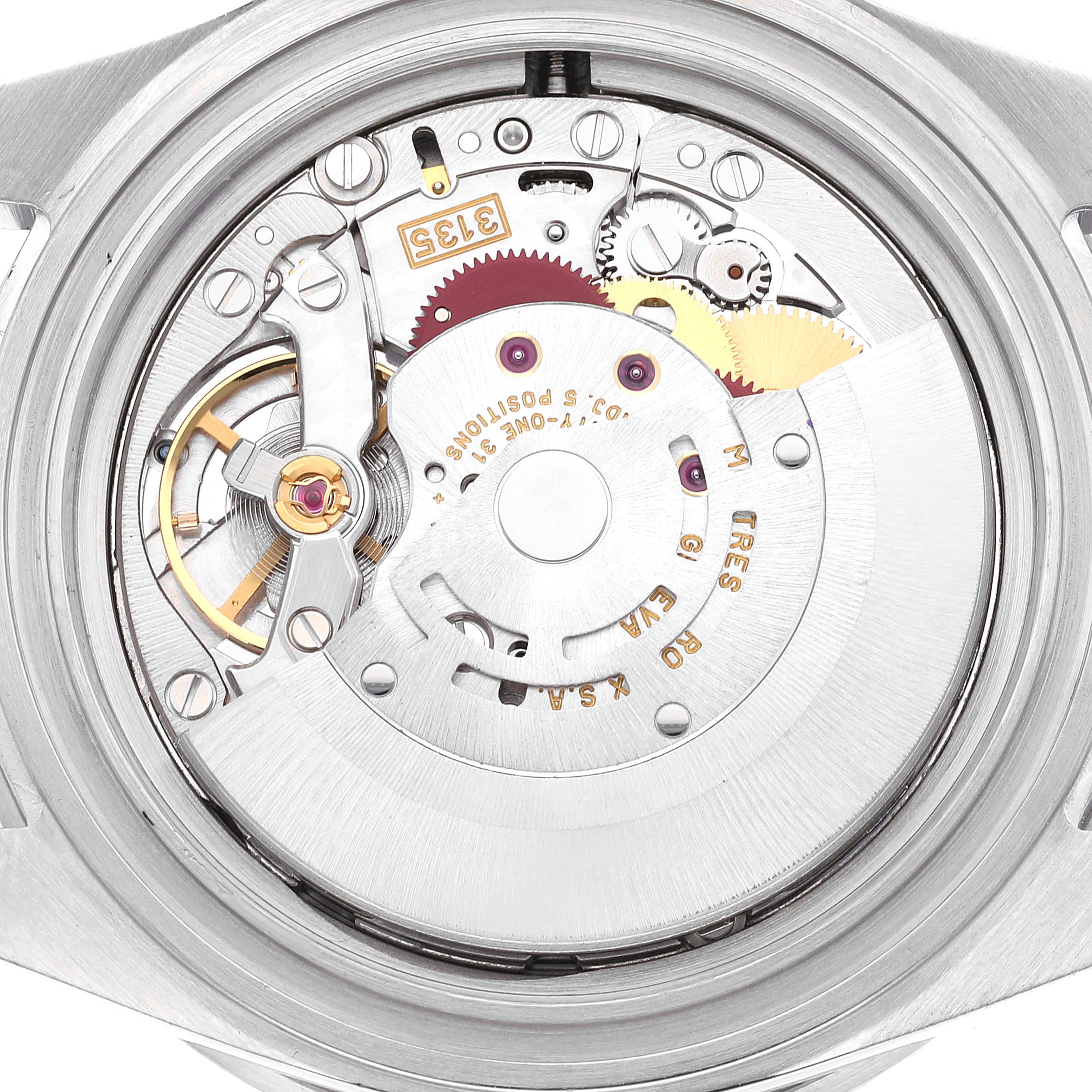 This image shows the movement and inner mechanical parts of a Rolex Submariner 16610 Men
s Stainless Steel Black Dial 16610 Men
s Stainless Steel Black Dial watch from the back angle.