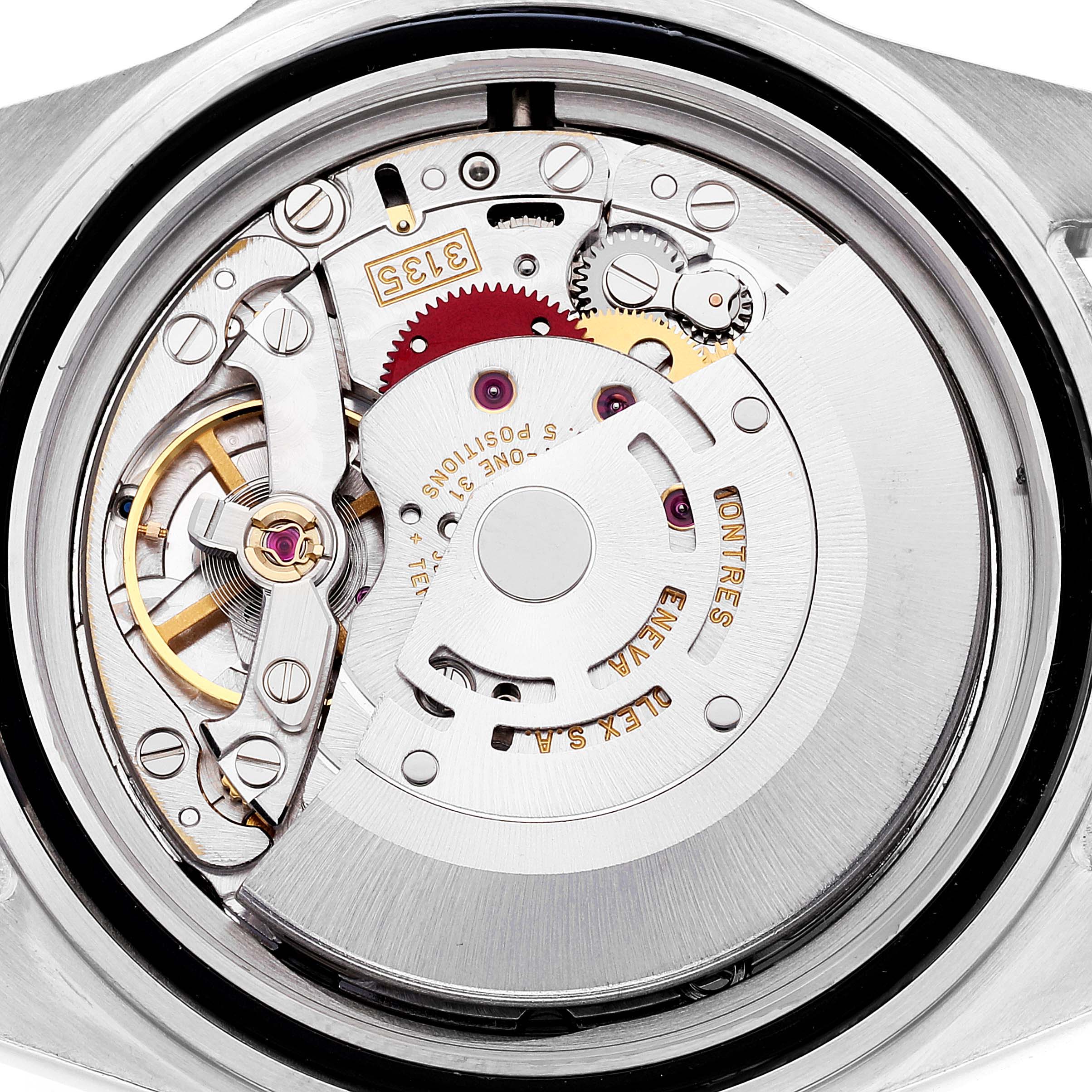 This image shows the detailed view of the internal mechanism of a Rolex Submariner 16610 Men
s Stainless Steel Black Dial 16610 Men
s Stainless Steel Black Dial watch, focusing on the movement components.