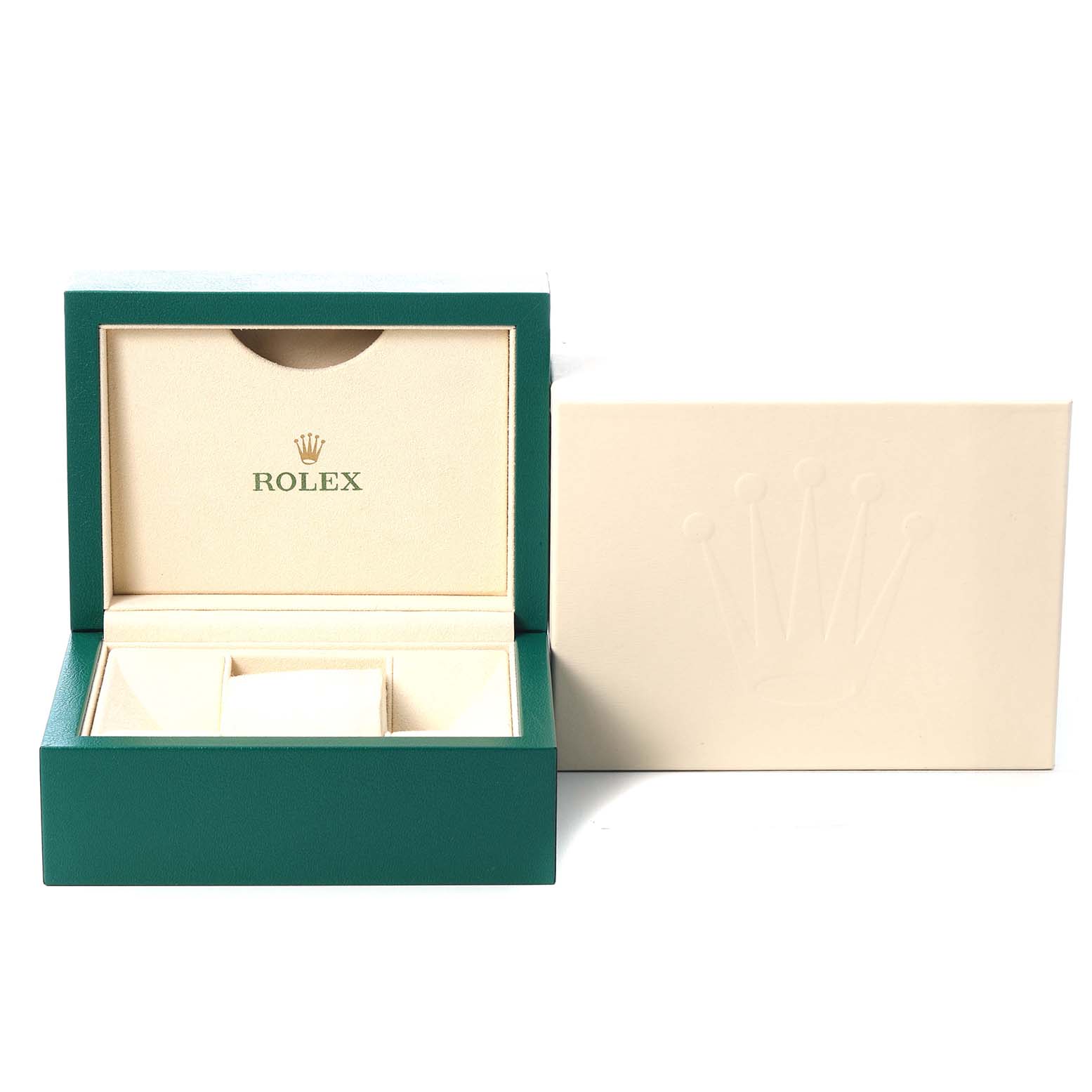 The image shows a Rolex Submariner 116613 Men's Steel and Gold (two tone) Black Dial box and cover, featuring the brand logo and elegant design in a partial top view.