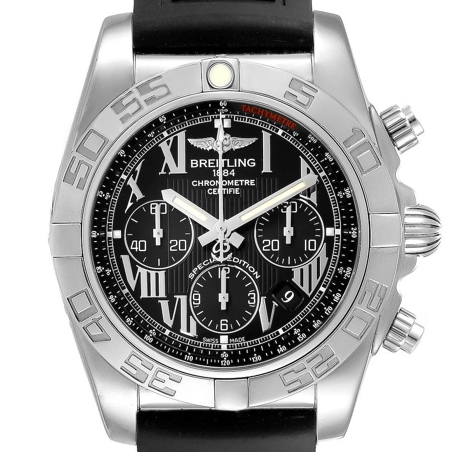 Breitling Chronomat 01 Black Dial Steel Mens Watch AB0110 Box Papers SwissWatchExpo