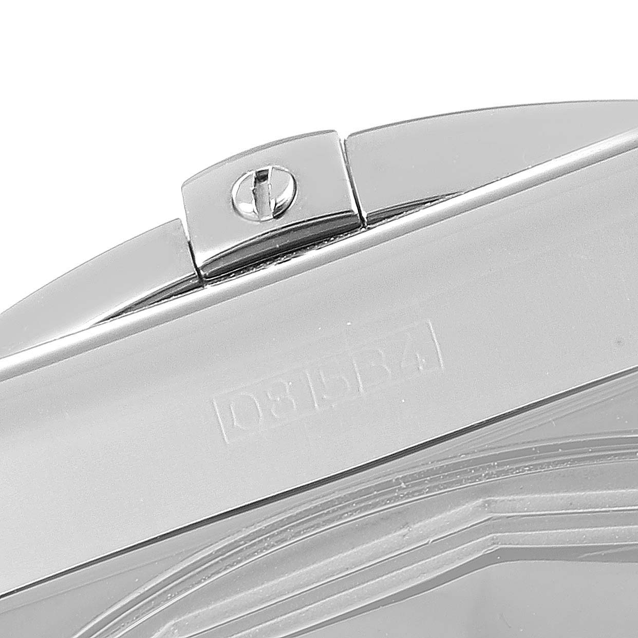 The image shows a close-up of the clasp mechanism and part of the band of a Breitling Chronomat AB0110 Men
s Stainless Steel Black Dial AB0110 Men
s Stainless Steel Black Dial watch.