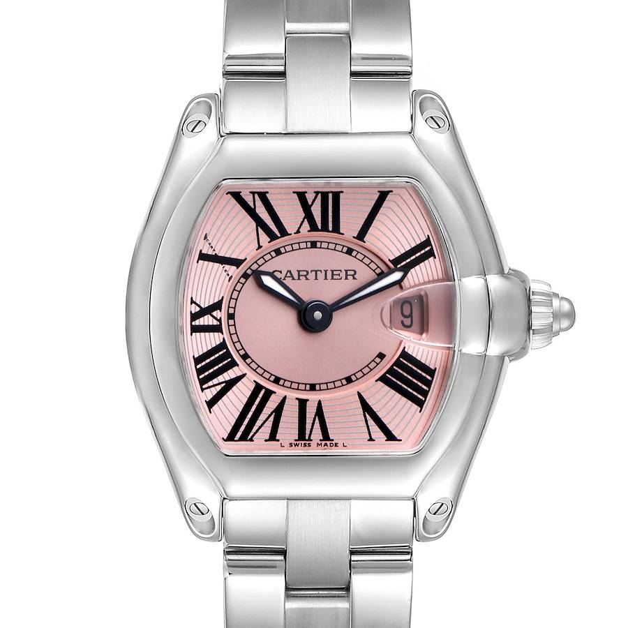 Cartier Roadster Pink Dial Steel Ladies Watch W62017V3 SwissWatchExpo