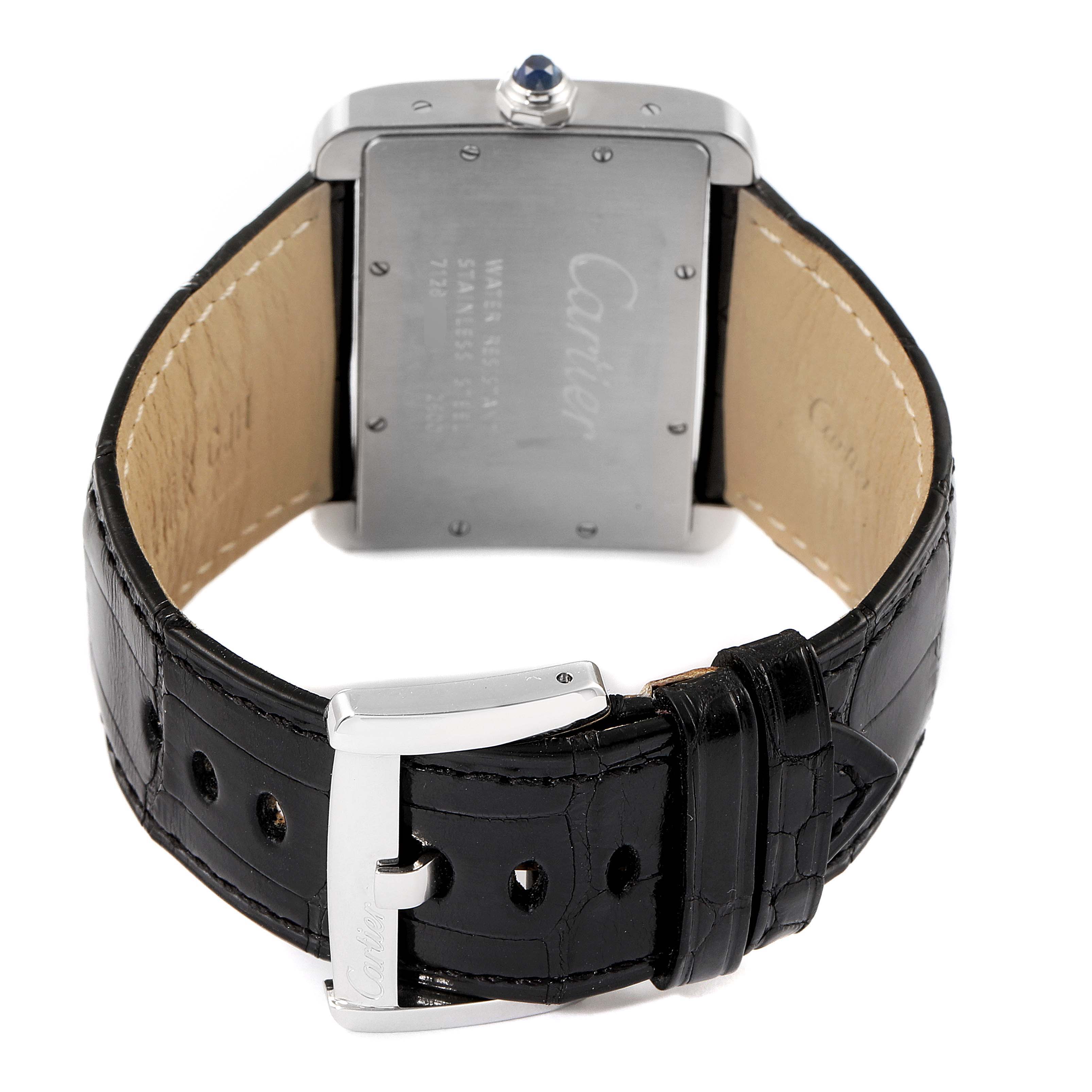 The image displays the back view of a Cartier Tank Divan W6300755 Women
s Stainless Steel Silver Dial W6300755 Women
s Stainless Steel Silver Dial watch, showing the strap, buckle, and case back.