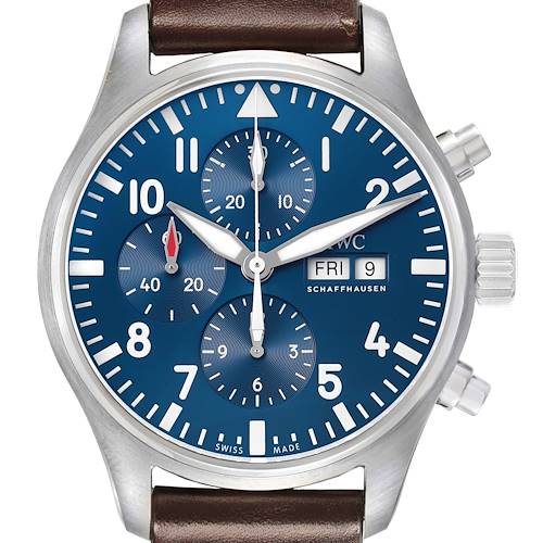 Photo of IWC Pilot Le Petit Prince Steel Blue Dial Chronograph Watch IW377714 Box Card