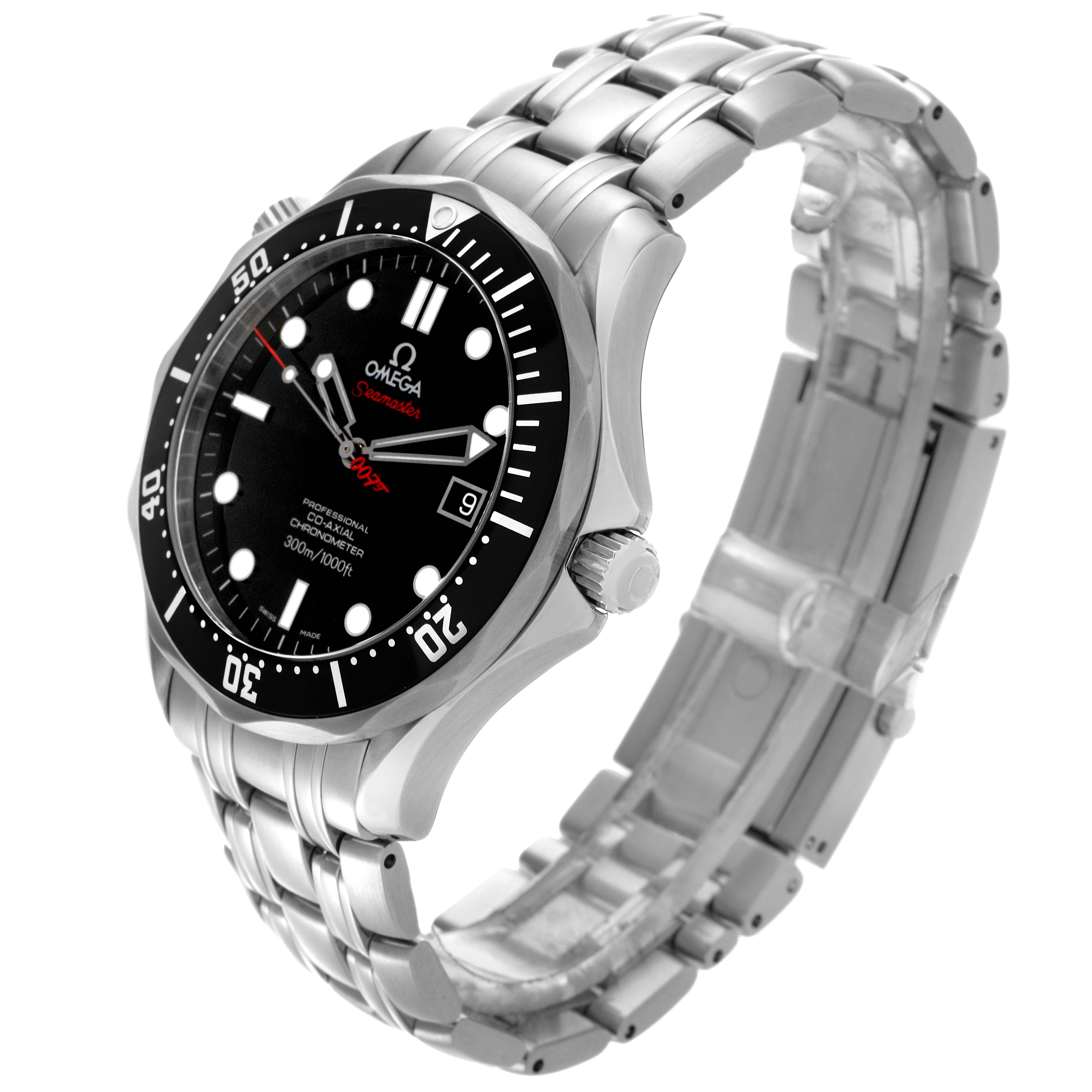 The Omega Seamaster 212.30.41.20.01.001 Men
s Stainless Steel Black Dial 212.30.41.20.01.001 Men
s Stainless Steel Black Dial watch is shown at a three-quarter angle, highlighting the dial, bezel, bracelet, and crown.