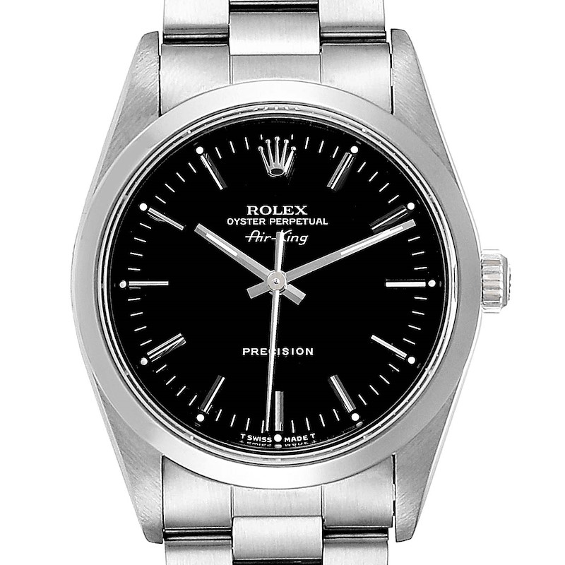 Rolex Air King 34 Black Dial Domed Bezel Steel Mens Watch 14000 SwissWatchExpo
