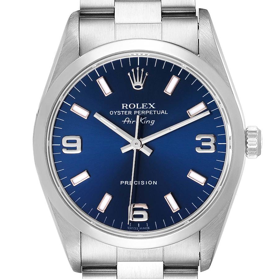 Rolex Air King 34mm Blue Dial Domed Bezel Steel Mens Watch 14000 Box Papers SwissWatchExpo