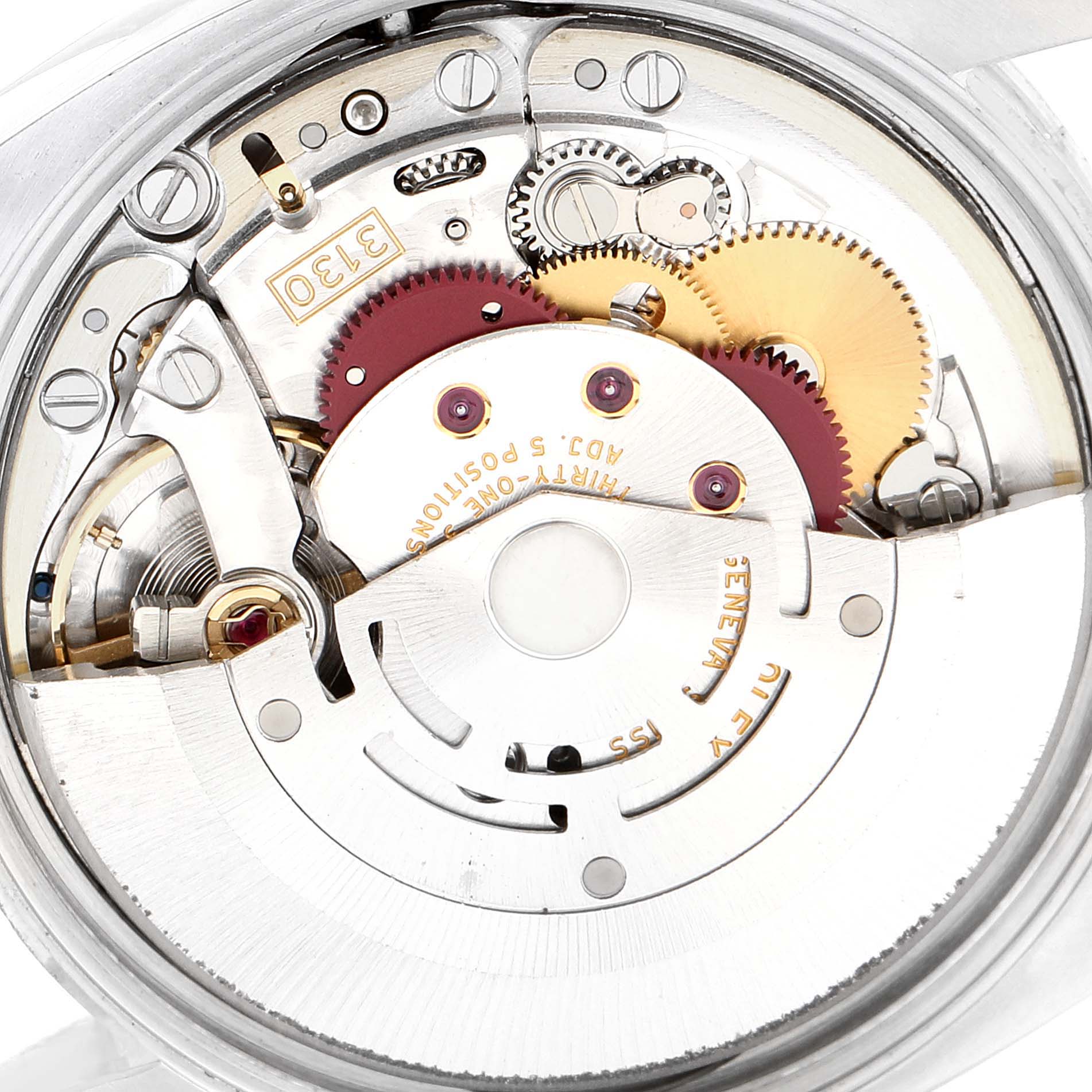 This image shows a close-up view of the movement and internal mechanisms of the Rolex Air-King 114210 Men's Stainless Steel Silver Dial 114210 Men's Stainless Steel Silver Dial watch.