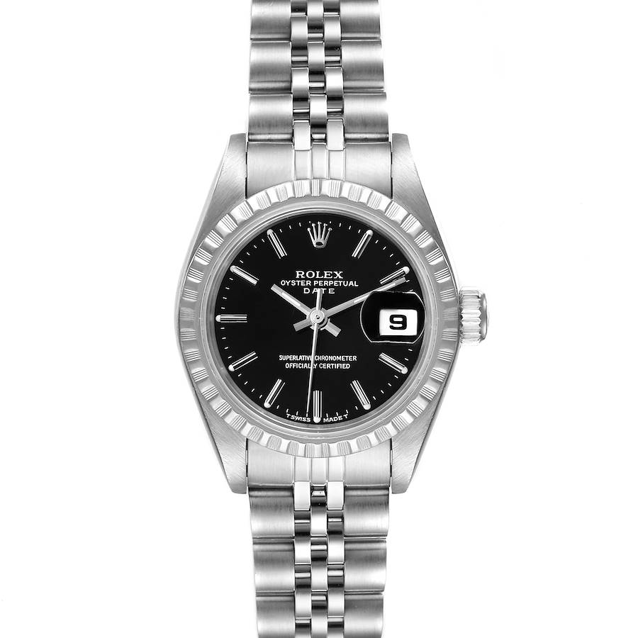 Rolex Date Black Dial Jubilee Bracelet Steel Ladies Watch 69240 SwissWatchExpo
