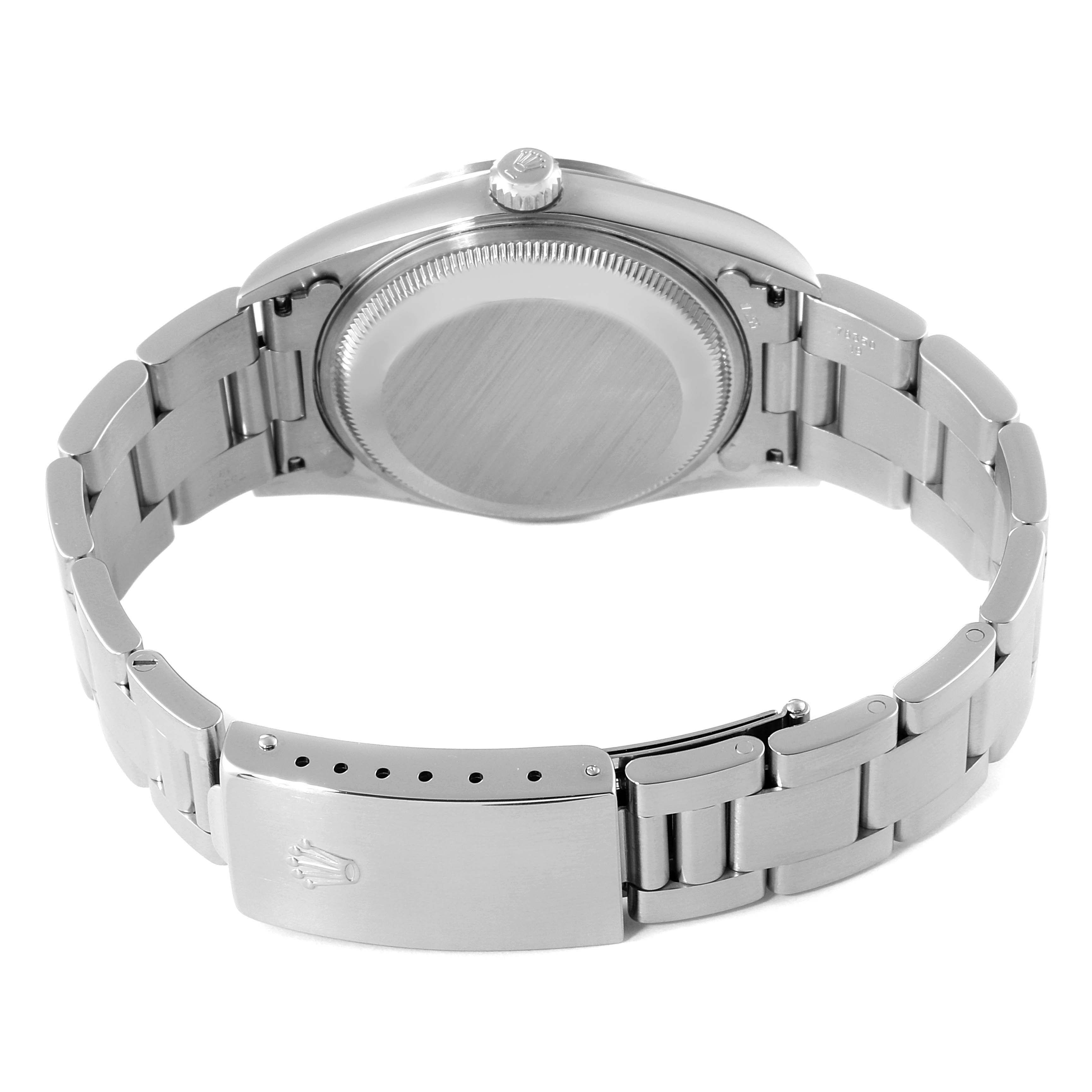 This image shows the back of a Rolex Date 15200 Men's Stainless Steel Silver Dial 15200 Men's Stainless Steel Silver Dial model watch, highlighting the case back, crown, and bracelet clasp.