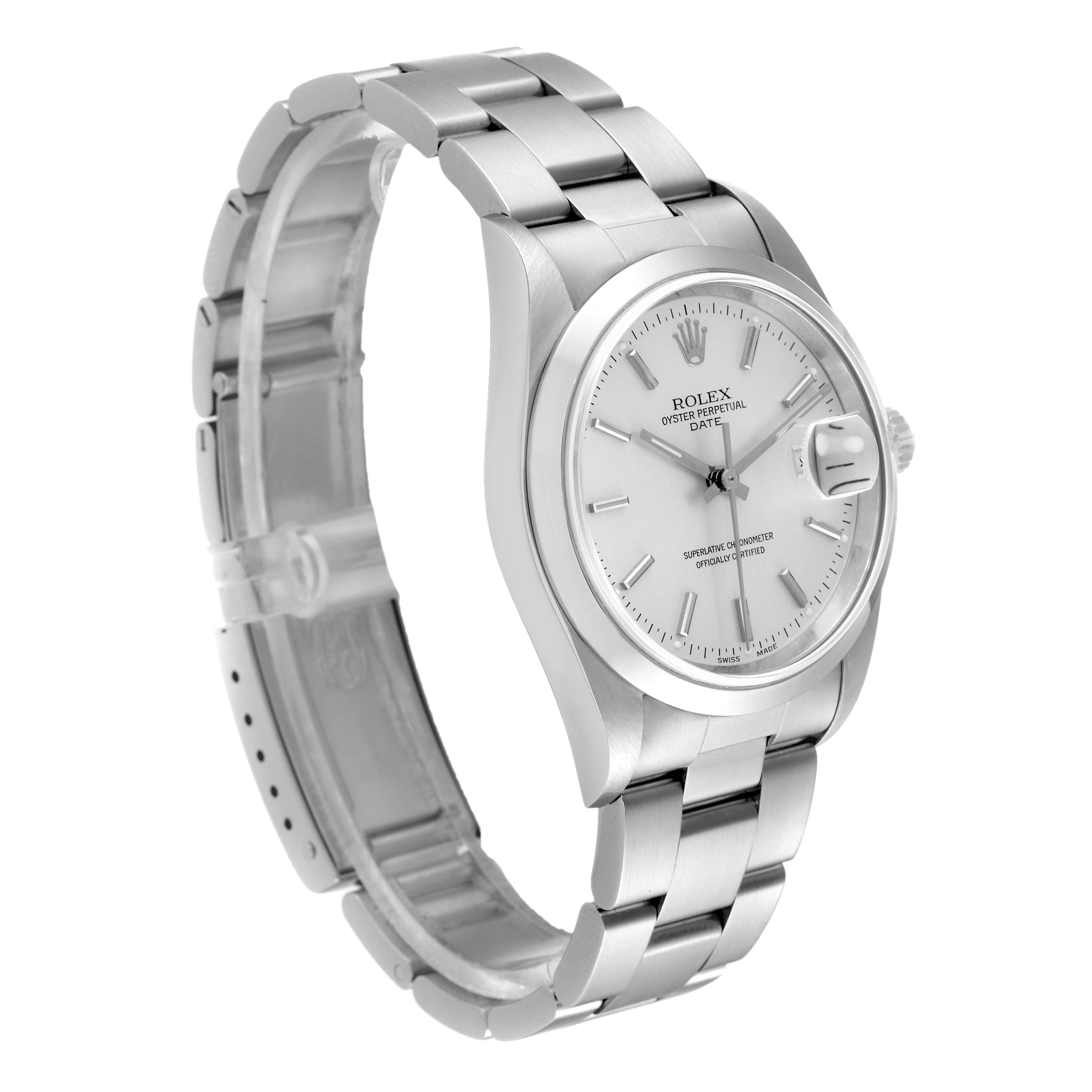 This Rolex Date 15200 Men's Stainless Steel Silver Dial 15200 Men's Stainless Steel Silver Dial model is shown from an angle highlighting the dial, bracelet, and part of the clasp.
