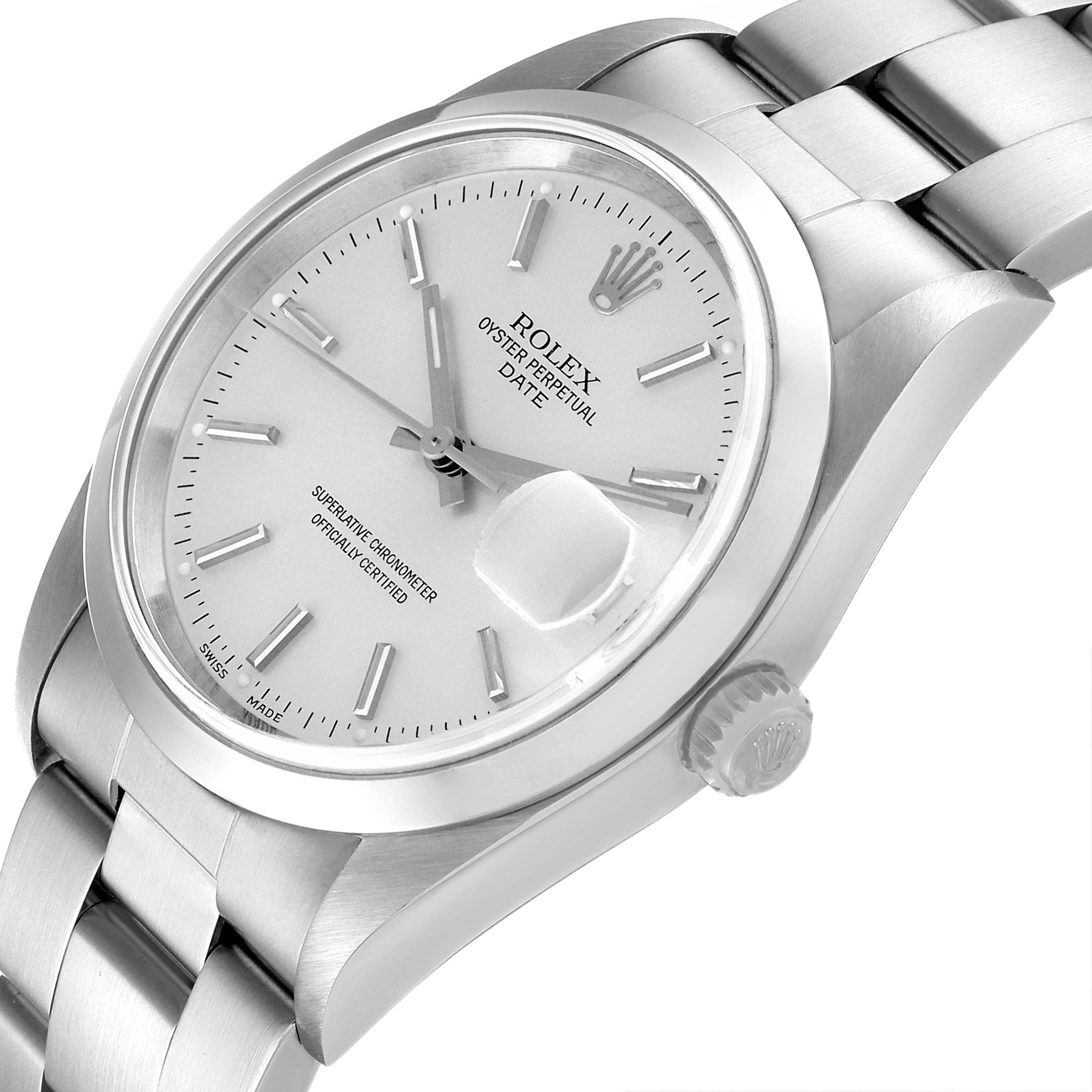 The image shows a close-up angle of the Rolex Date 15200 Men's Stainless Steel Silver Dial 15200 Men's Stainless Steel Silver Dial model, highlighting the dial, crown, and part of the bracelet.