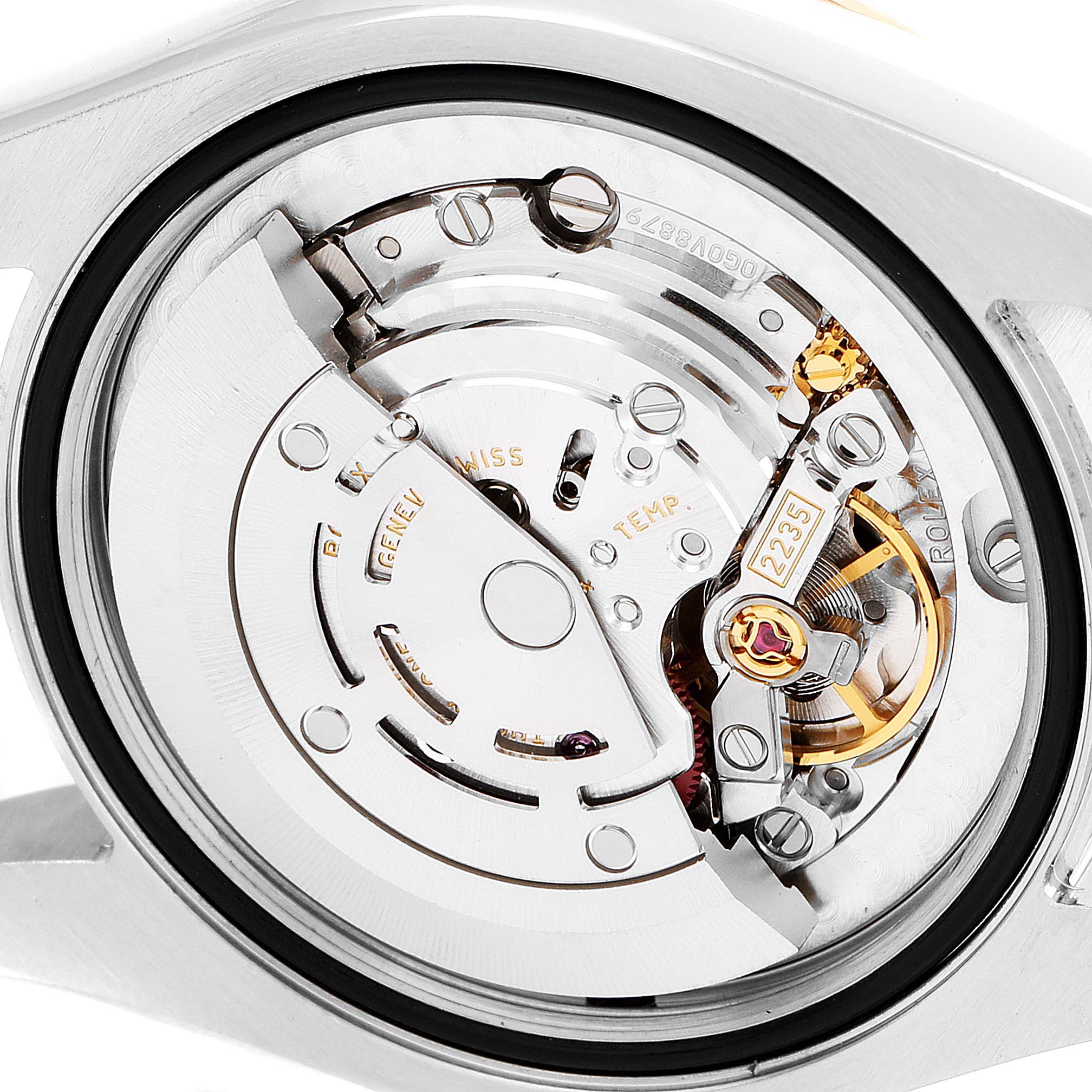 This image shows a close-up of the movement mechanism in a Rolex Mid-Size 178341 Women's Steel and Gold (two tone) Brown Dial 178341 Women's Steel and Gold (two tone) Brown Dial watch, viewed from the back.