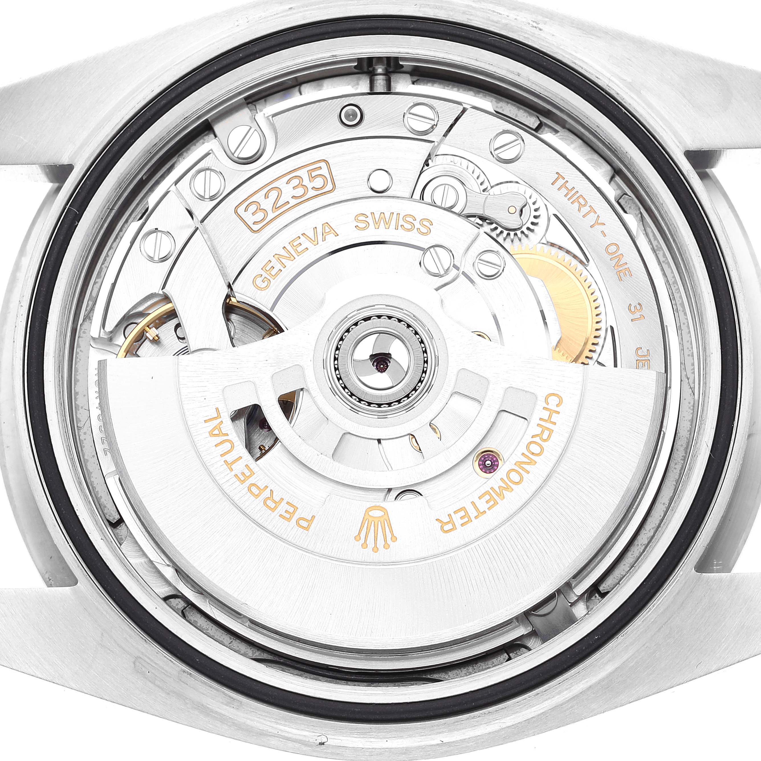 This image shows the movement mechanism of the Rolex Datejust 41 126334 Men's Stainless Steel Blue Dial 126334 Men's Stainless Steel Blue Dial watch from a rear view.