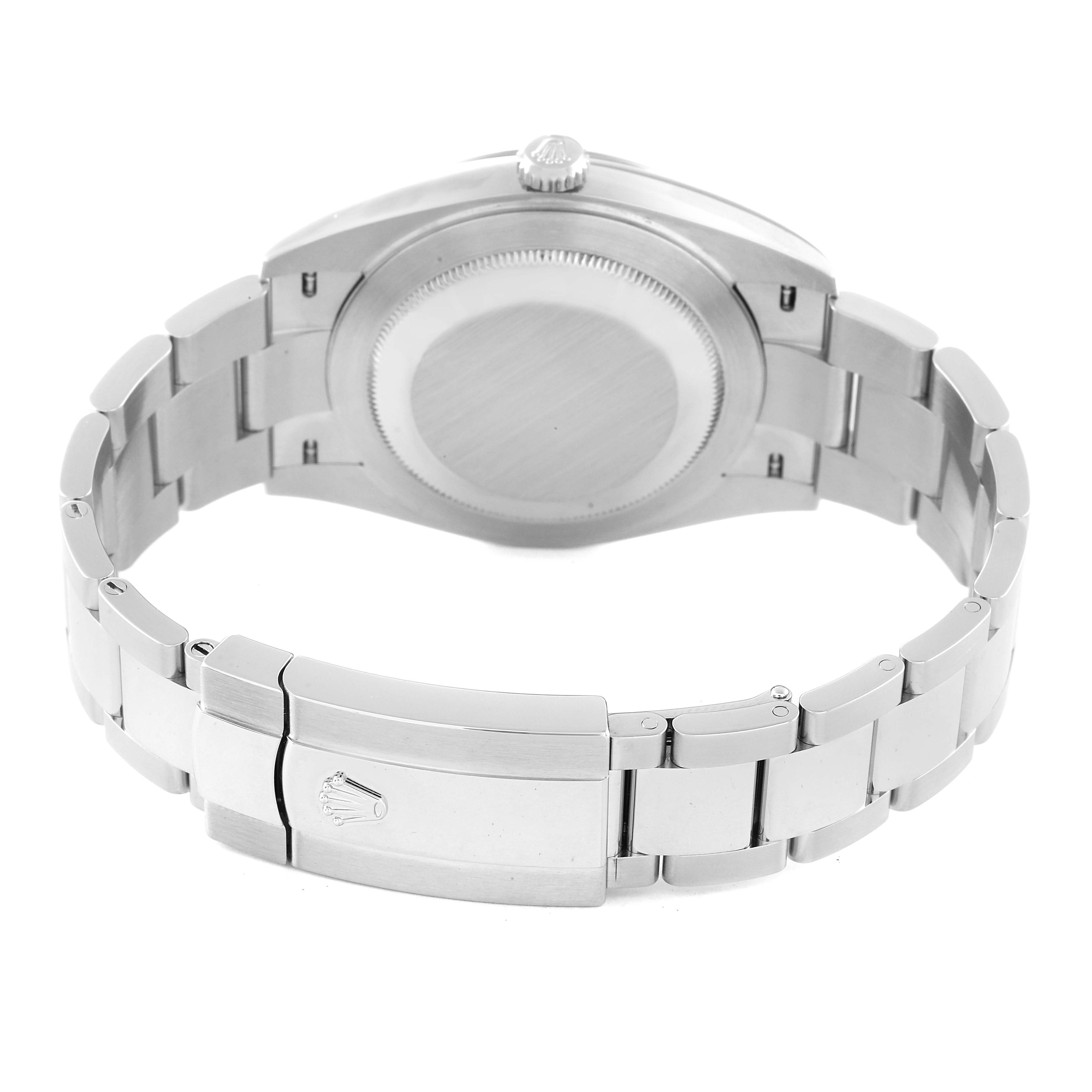 This image shows the back view of the Rolex Datejust 41 126334 Men's Stainless Steel Blue Dial 126334 Men's Stainless Steel Blue Dial watch, focusing on its closed bracelet and case back.