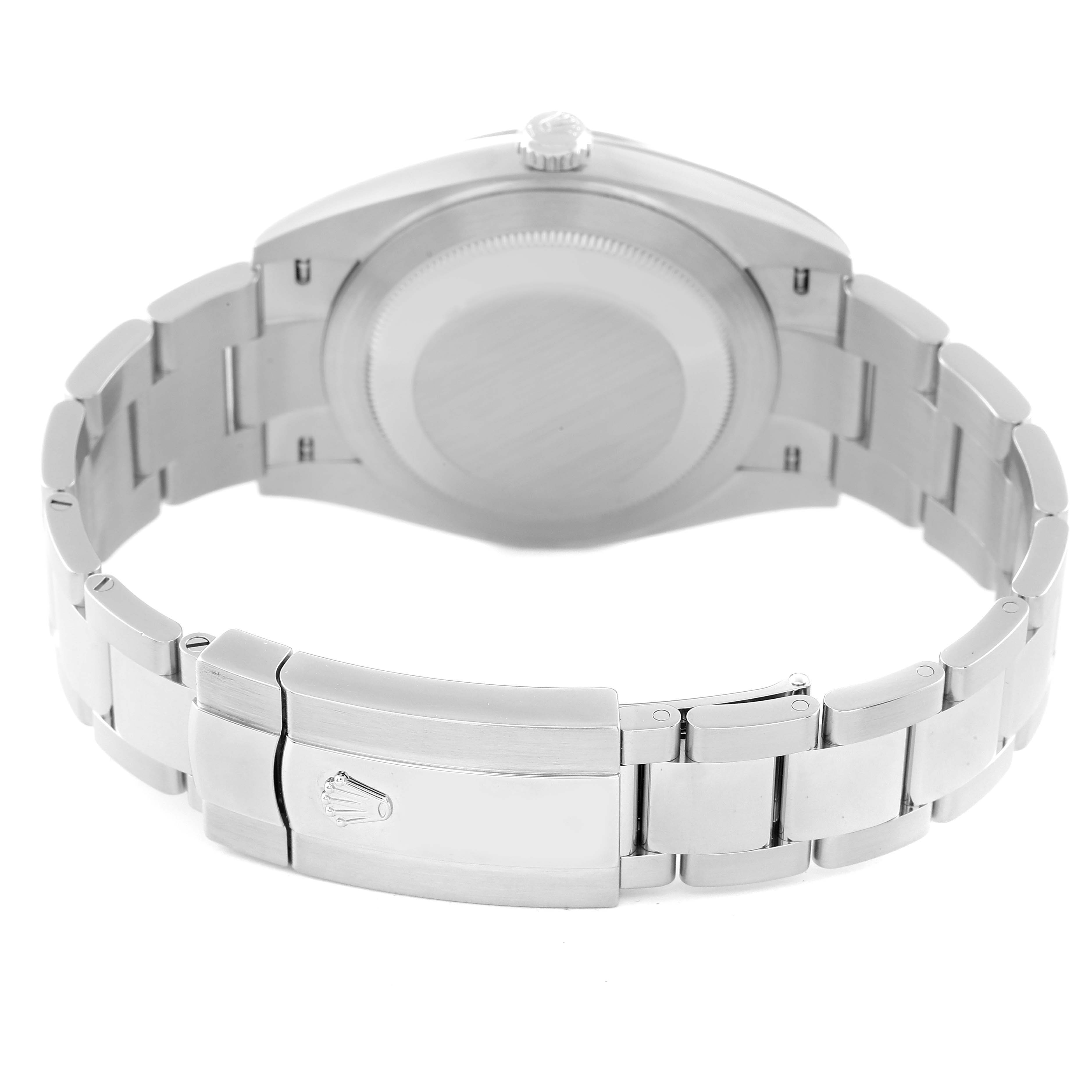 The image shows the back view and clasp of the Rolex Datejust 41 126334 Men's Stainless Steel Blue Dial 126334 Men's Stainless Steel Blue Dial, highlighting its metal bracelet and caseback.