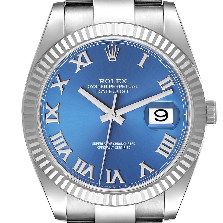 Rolex Datejust 41 Steel White Gold Blue Roman Dial Mens Watch 126334 Box Card SwissWatchExpo