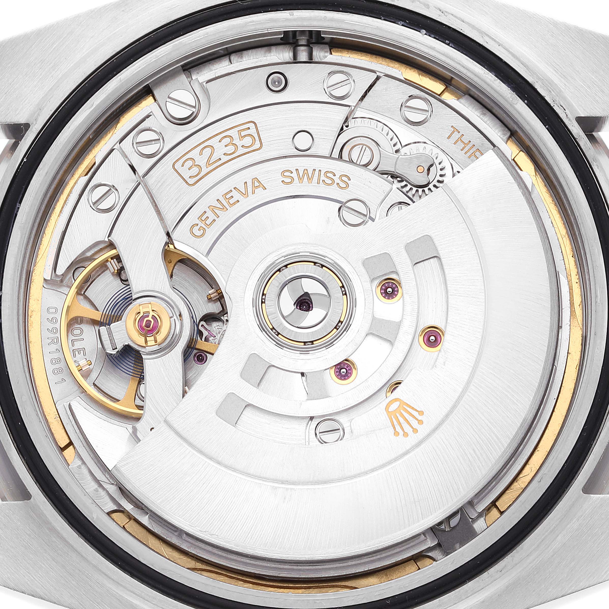 The image shows the internal mechanism and rotor of a Rolex Datejust 41 126334 Men's Stainless Steel Blue Dial 126334 Men's Stainless Steel Blue Dial model, viewed from the back.