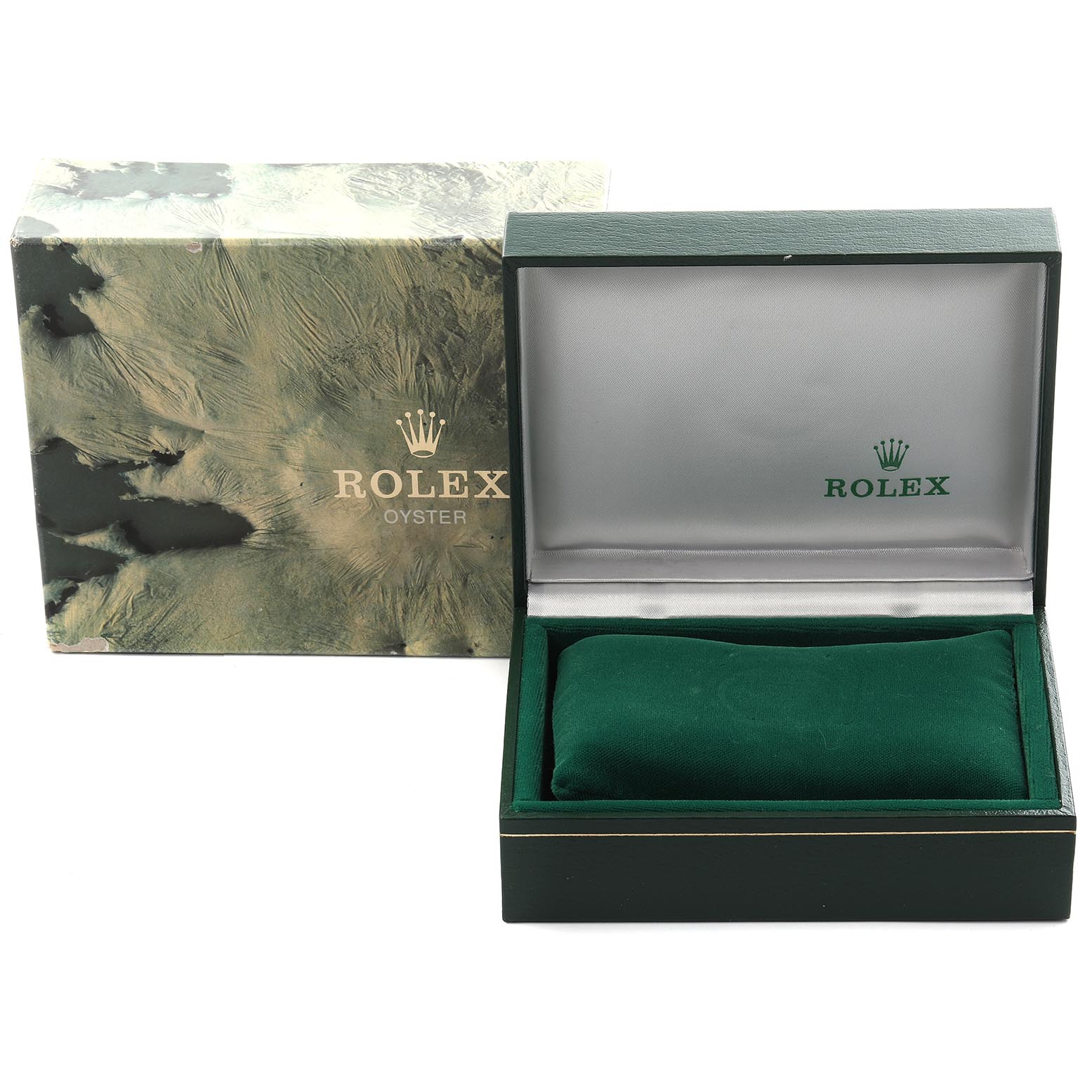 The image shows a Rolex Datejust 16030 Men
s Stainless Steel Silver Dial 16030 Men
s Stainless Steel Silver Dial box and outer packaging at an oblique angle, highlighting branding details.