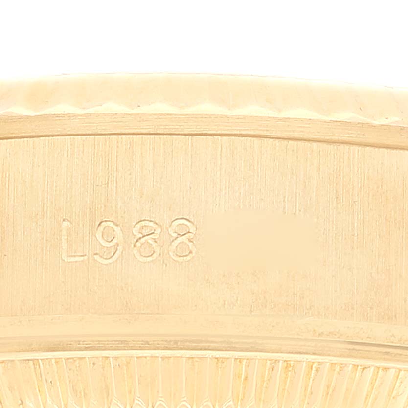 This image shows a close-up of the inner bezel and rehaut of a Rolex President 69178 Women
s Yellow Gold Champagne Dial 69178 Women
s Yellow Gold Champagne Dial model watch.