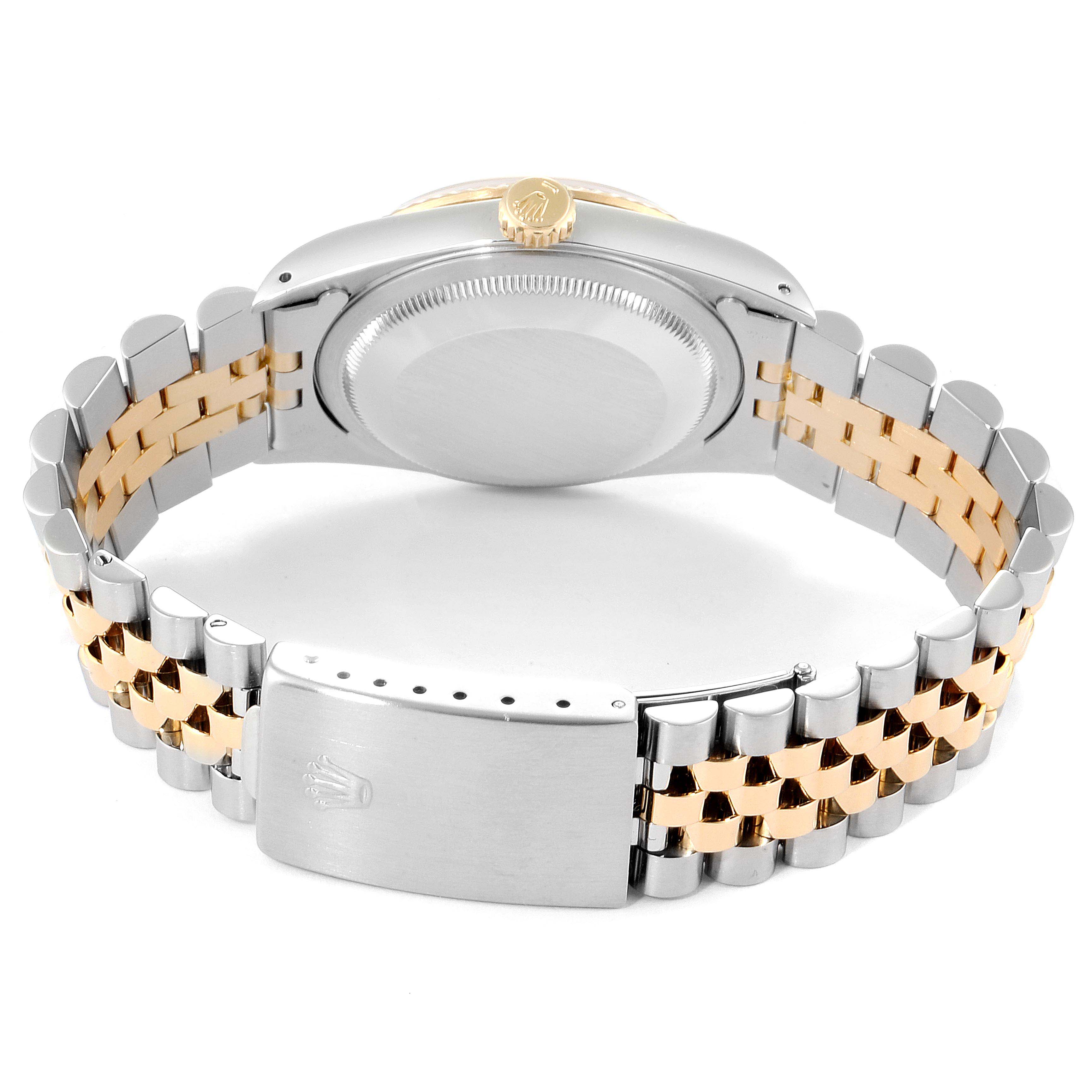 This image shows the back view and the bracelet of the Rolex Datejust 41 16233 Men's Steel and Gold (two tone) Black Dial 16233 Men's Steel and Gold (two tone) Black Dial watch.