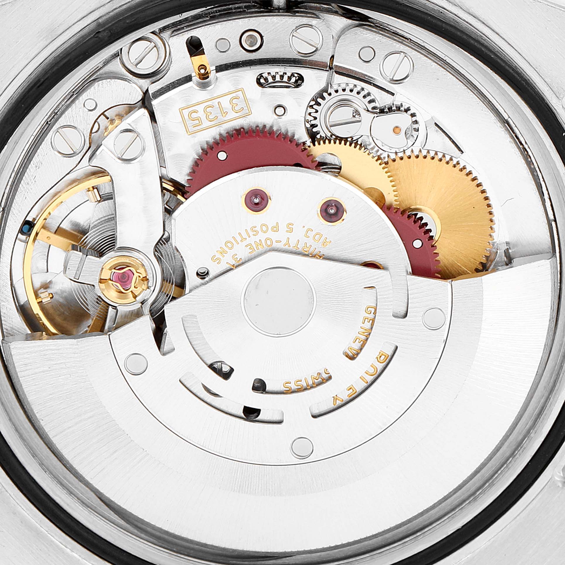 This image shows the inner mechanical movement of the Rolex Turn-o-Graph 116264 Men's Stainless Steel Blue Dial 116264 Men's Stainless Steel Blue Dial watch from a close-up angle.