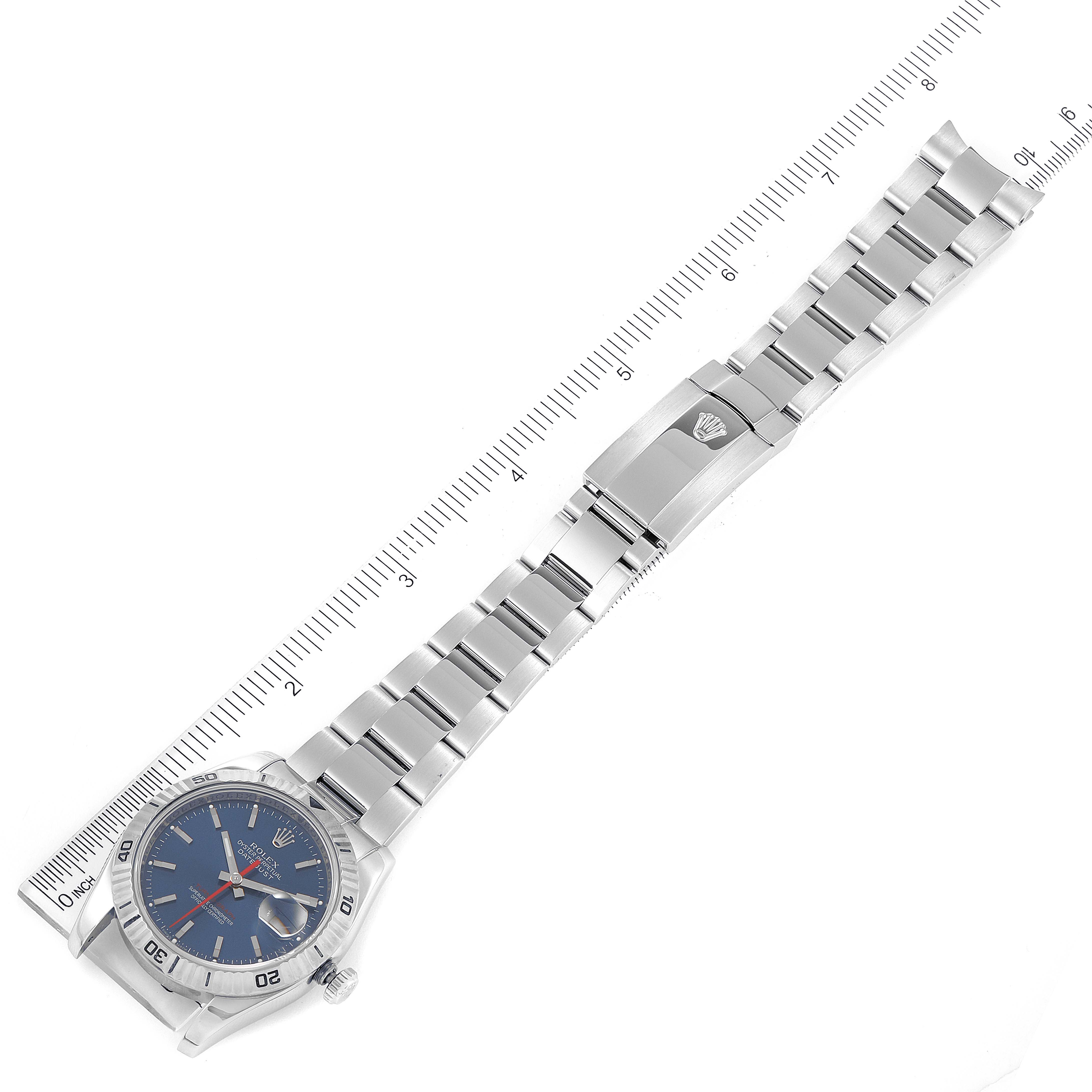 The image shows a full view of the Rolex Turn-o-Graph 116264 Men's Stainless Steel Blue Dial 116264 Men's Stainless Steel Blue Dial watch, including its face, bezel, and metal bracelet.