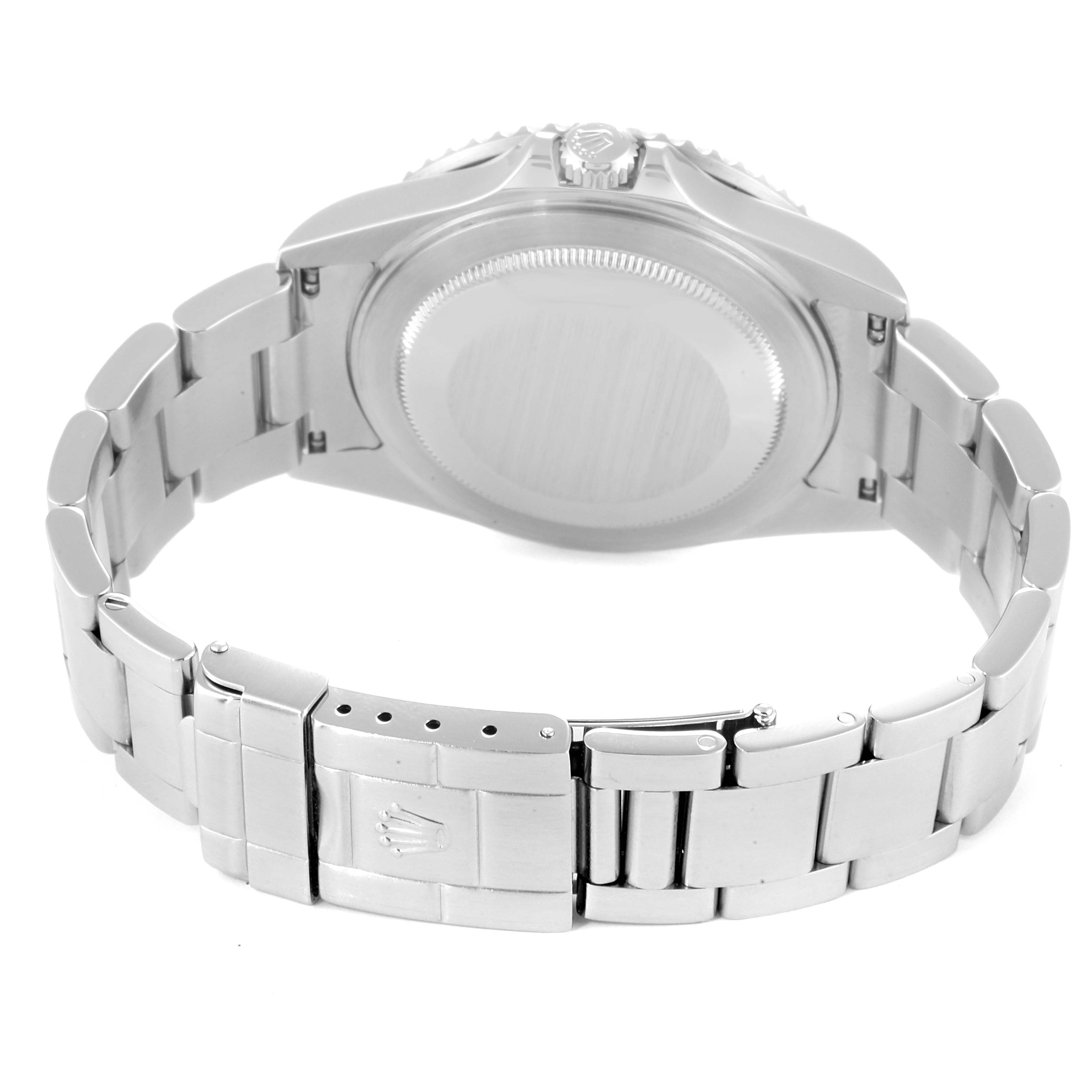 The image shows the back case and bracelet of a Rolex GMT-Master 16710 Men's Stainless Steel Black Dial 16710 Men's Stainless Steel Black Dial watch from a rear angle.