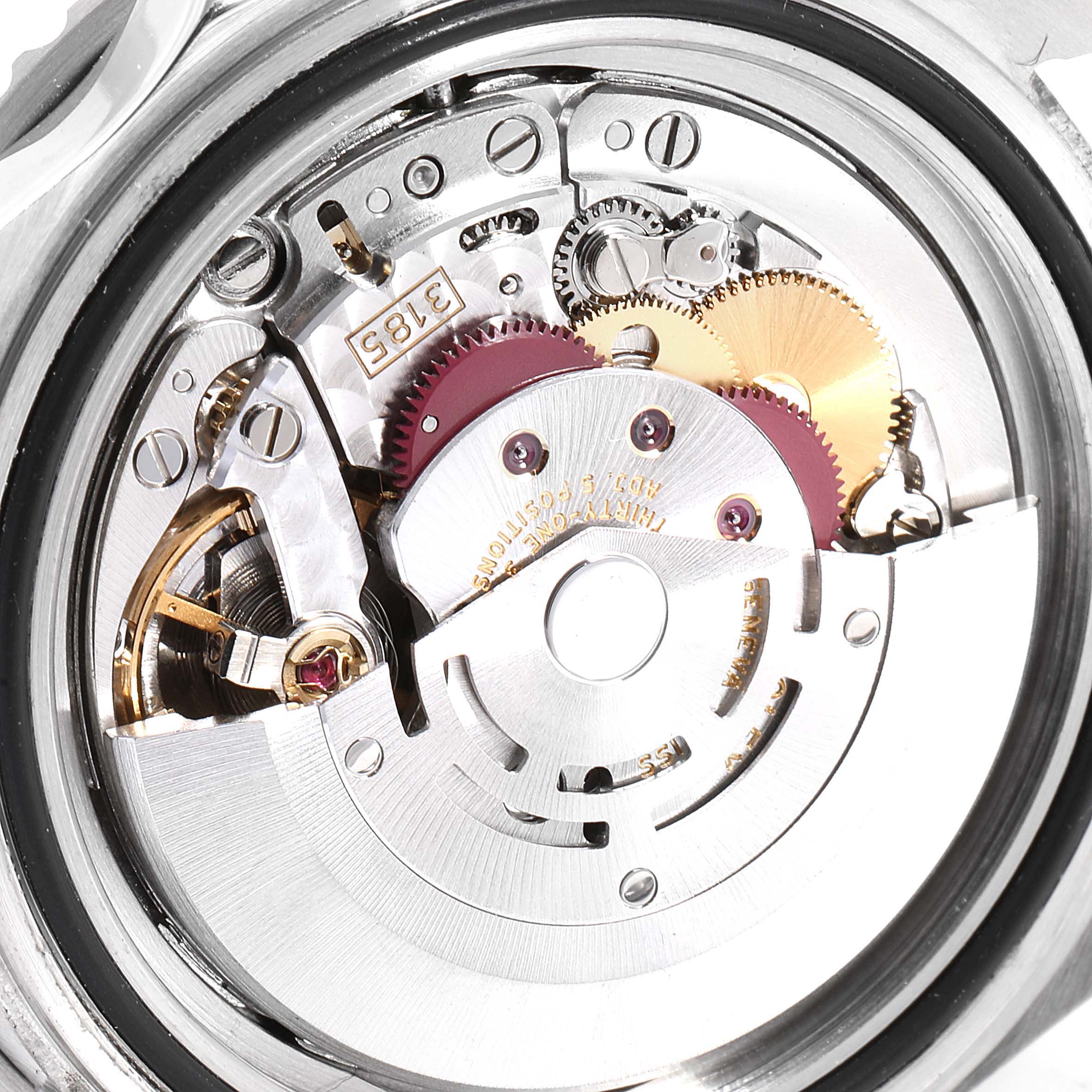 This image shows the intricate inner mechanical movement of a Rolex GMT-Master 16710 Men's Stainless Steel Black Dial 16710 Men's Stainless Steel Black Dial watch.