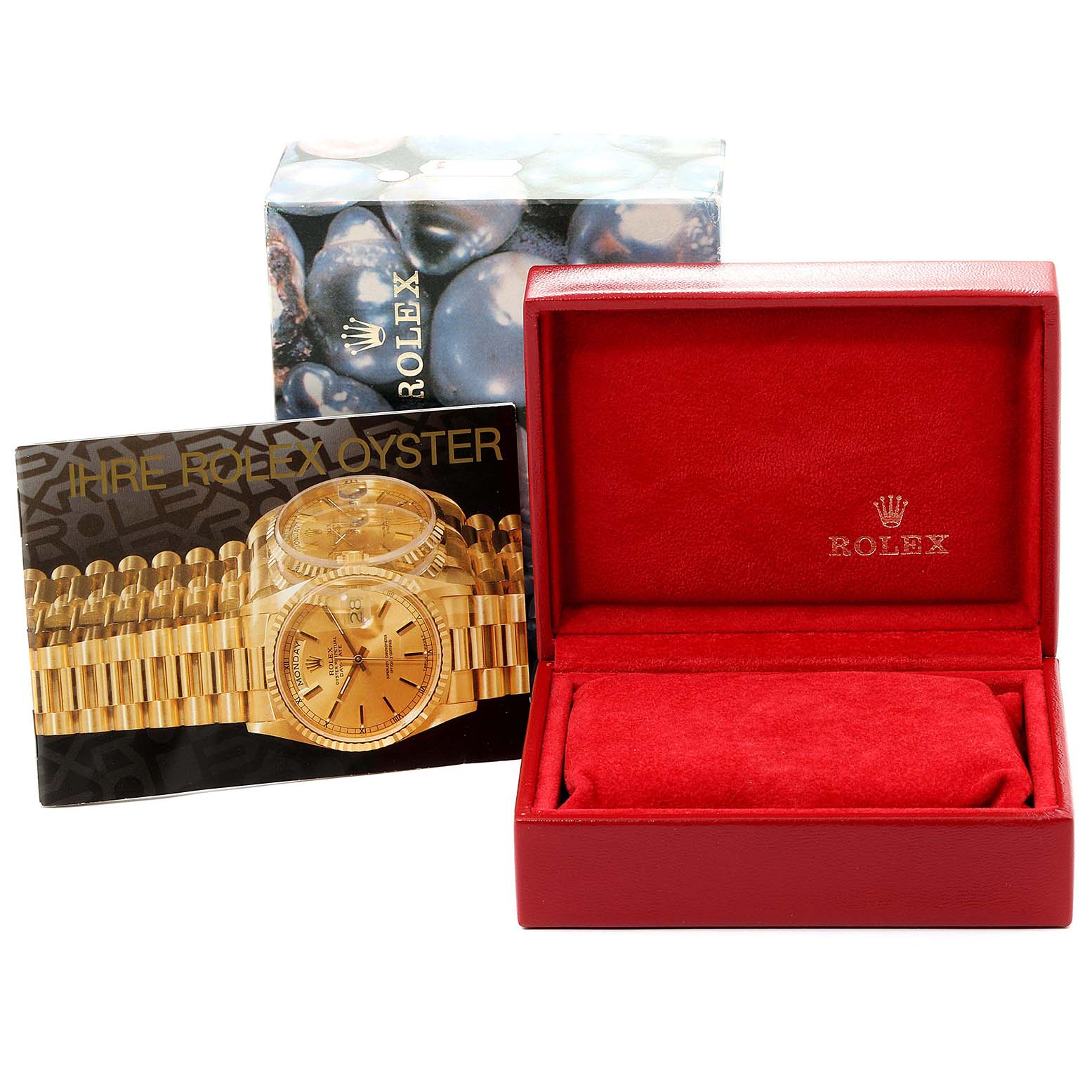 The image shows a Rolex Oyster Perpetual 67230 Women
s Stainless Steel Blue Dial 67230 Women
s Stainless Steel Blue Dial watch box, booklet, and an outer packaging box.