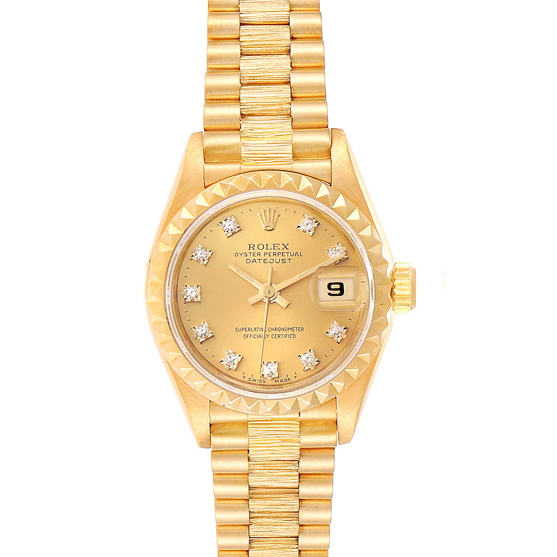 Rolex President Datejust 26 Yellow Gold Diamond Ladies Watch 69278 SwissWatchExpo