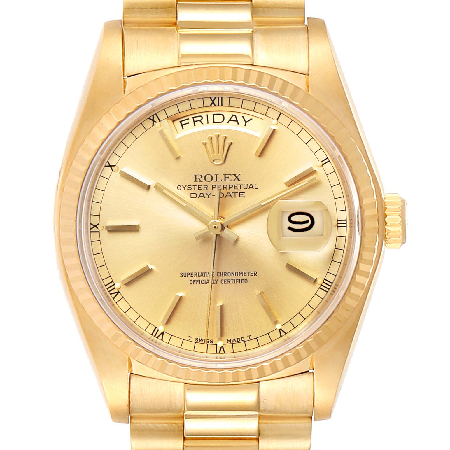 Rolex President Day-Date 36mm Yellow Gold Mens Watch 18038 | SwissWatchExpo