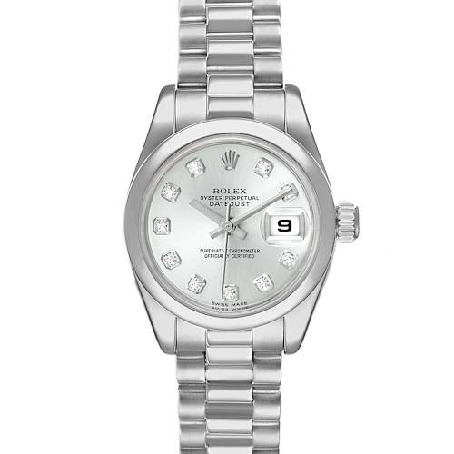 Photo of Rolex President Platinum Silver Diamond Dial Ladies Watch 179166