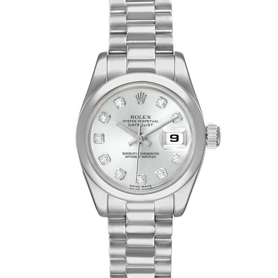 Rolex President Platinum Silver Diamond Dial Ladies Watch 179166 SwissWatchExpo