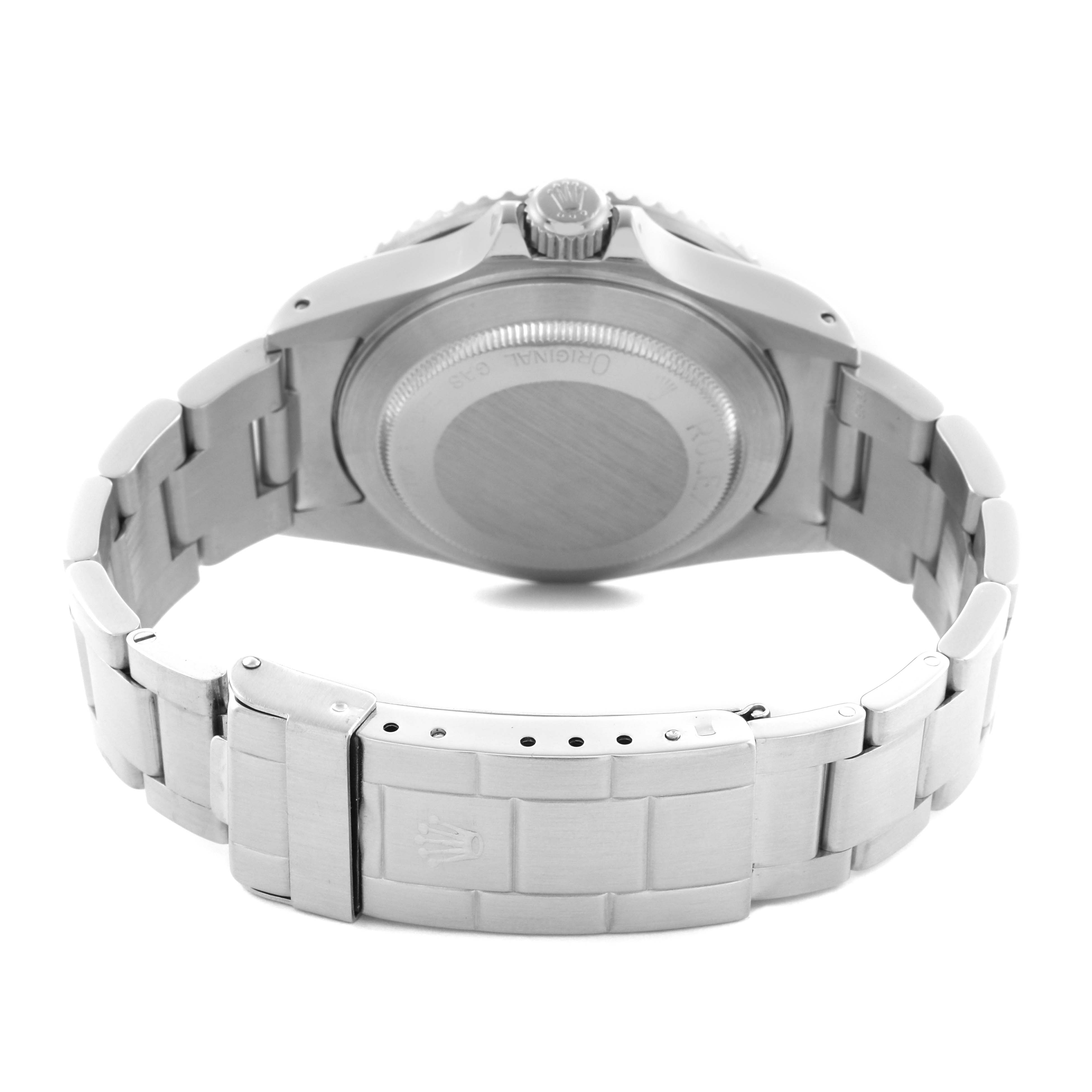 The image shows the back view of a Rolex Sea-Dweller 16660 Men
s Stainless Steel Black Dial 16660 Men
s Stainless Steel Black Dial, featuring the case back, bracelet, and clasp.