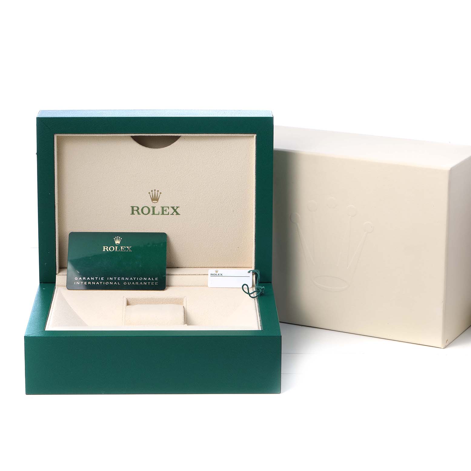 The image shows a Rolex Sea-Dweller 136660 Men's Stainless Steel Blue Dial box set with an open box, a guarantee card, and a closed outer box.
