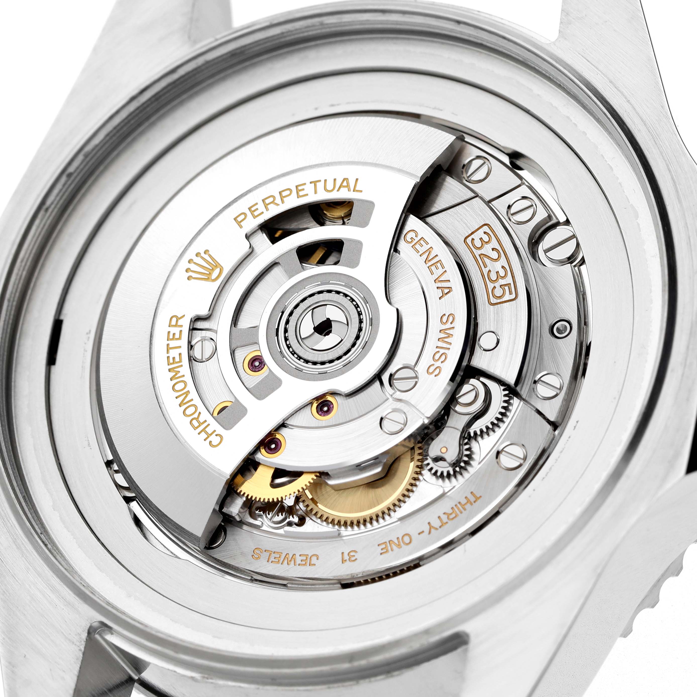 The image shows the back view of a Rolex Sea-Dweller 136660 Men's Stainless Steel Blue Dial, highlighting its movement and intricate components.
