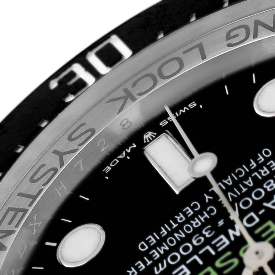 The image shows a close-up of the bezel and dial of the Rolex Sea-Dweller 136660 Men's Stainless Steel Blue Dial, highlighting the "RING LOCK SYSTEM" text and hour markers.