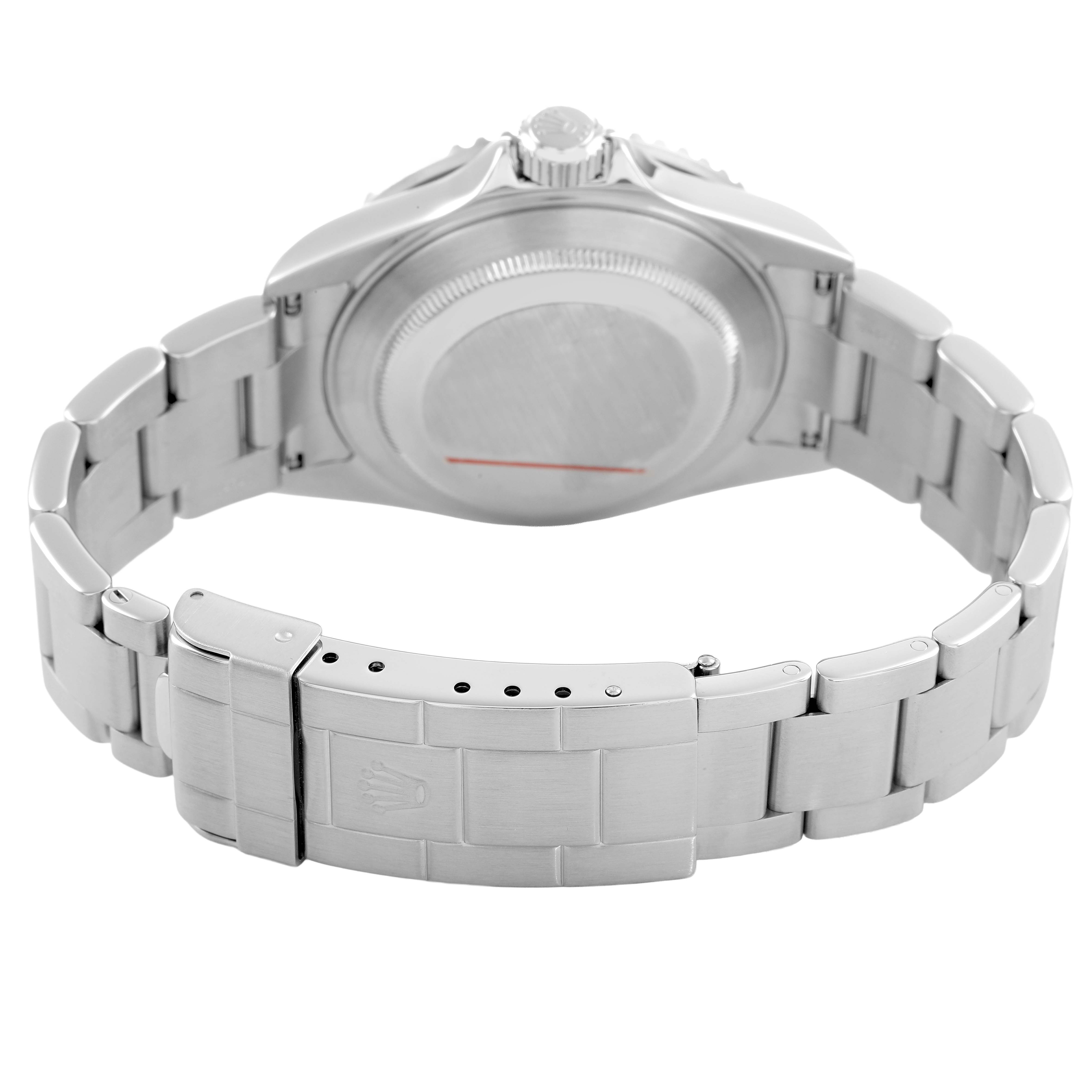 The image shows the back and clasp of a Rolex Submariner 16610 Men's Stainless Steel Black Dial watch at an angle highlighting the bracelet and screw-down case back.