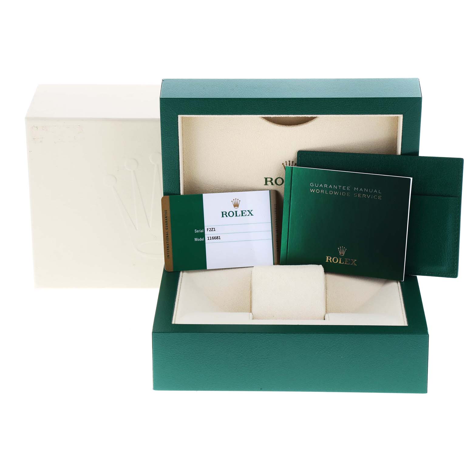 The image shows the open box, guarantee manual, and Best Quality
ation card for the Rolex Yacht-Master 116681 Men
s Steel and Gold (two tone) White Dial 116681 Men
s Steel and Gold (two tone) White Dial watch.