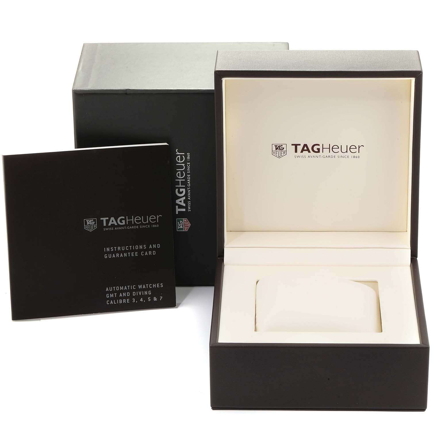 This image displays the packaging, including the box and instruction manual, for the Tag Heuer Aquaracer WAY2110.BA0928 Men
s Stainless Steel Black Dial WAY2110.BA0928 Men
s Stainless Steel Black Dial watch.